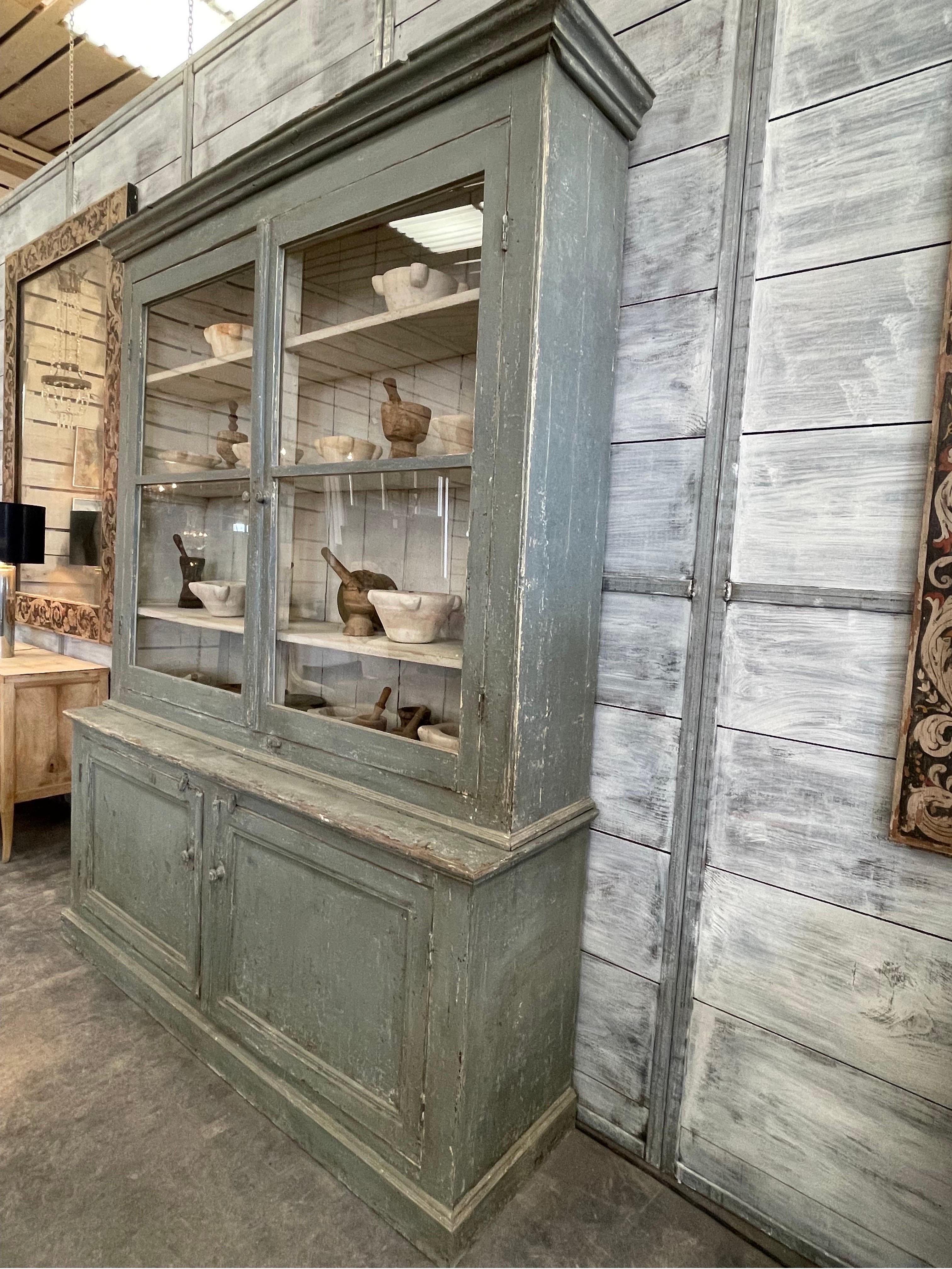 Portuguese 19th Century Painted Pharmacy Cabinet from Portugal