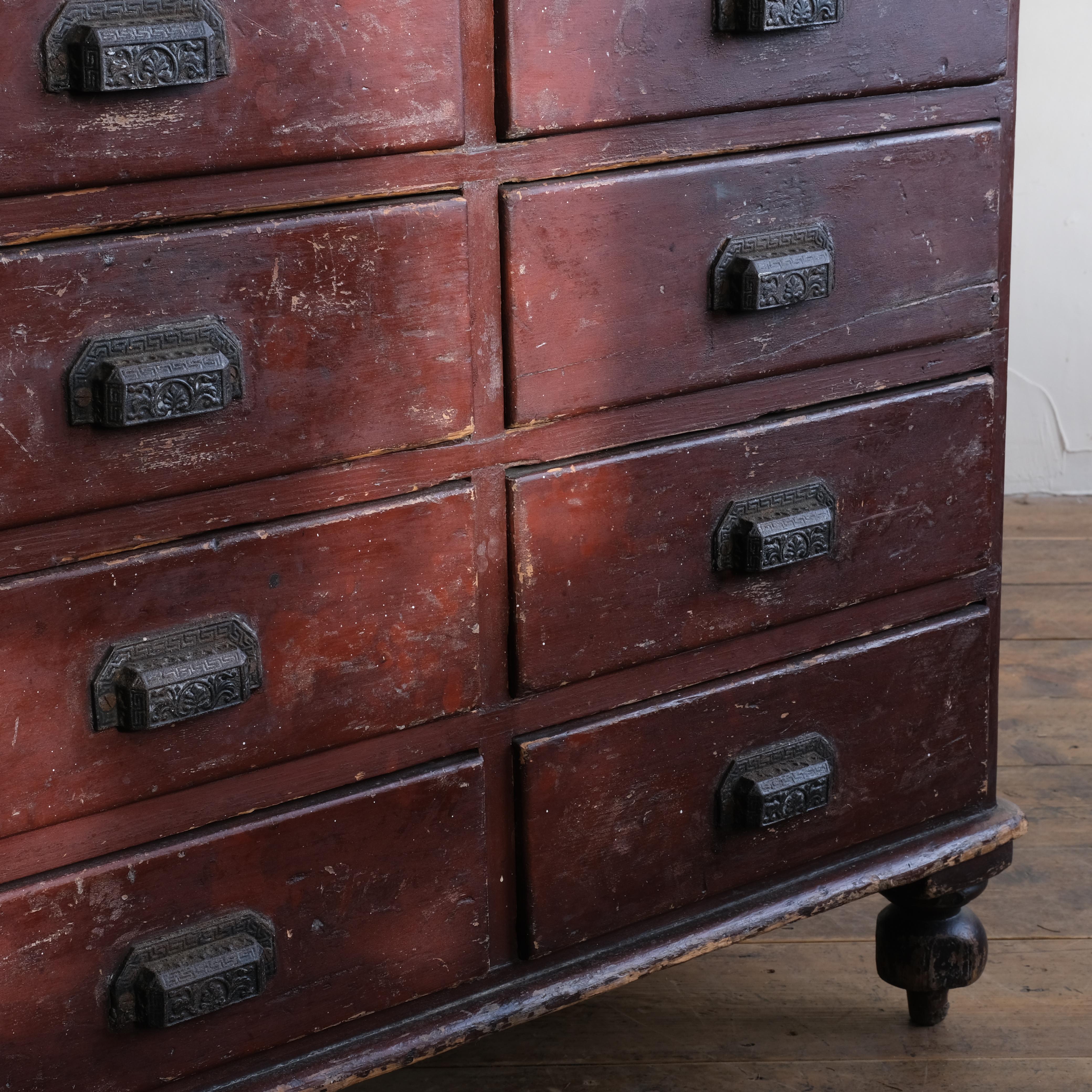 19th Century Painted Pine Bank of Drawers 5