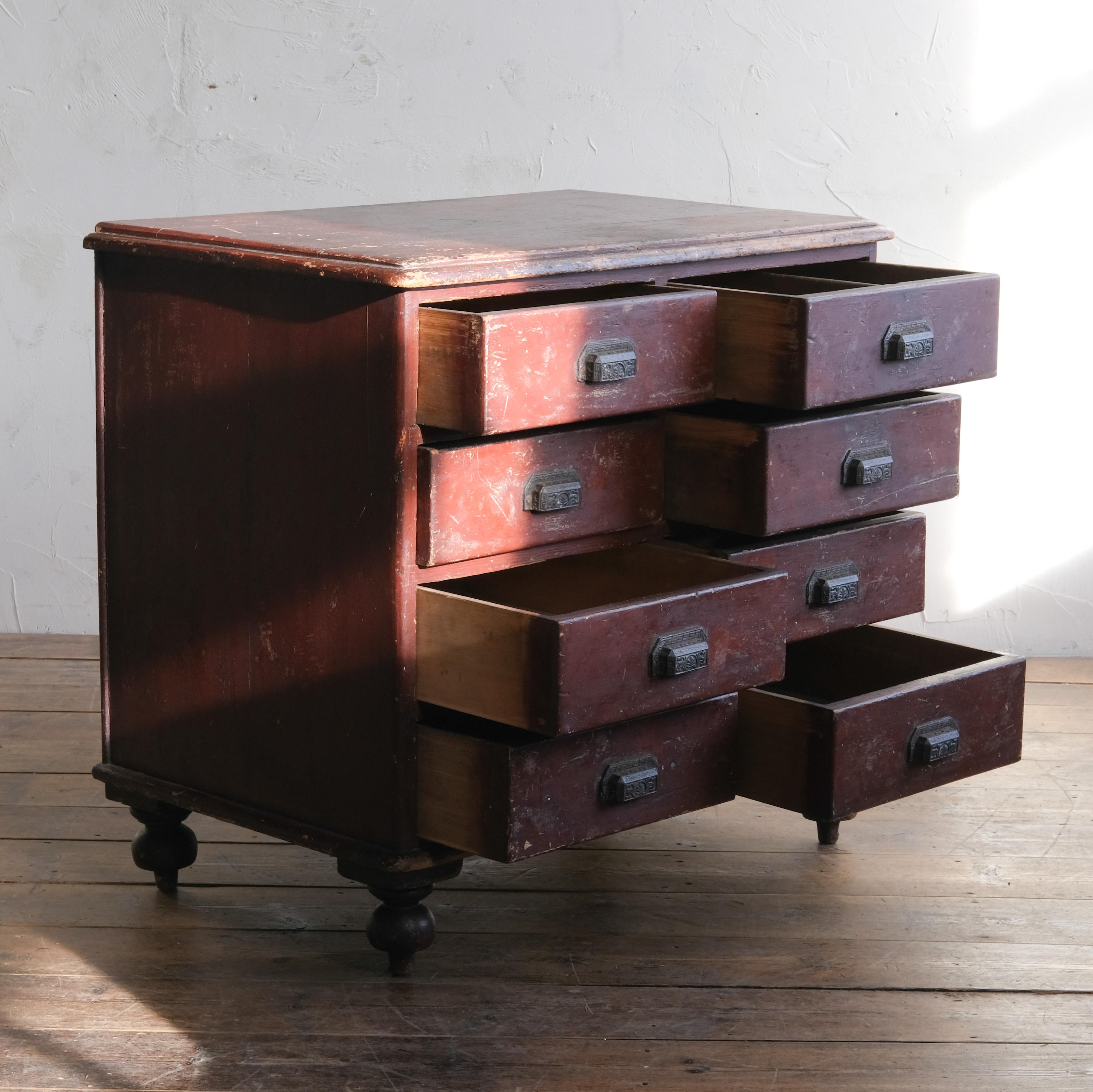 19th Century Painted Pine Bank of Drawers 7