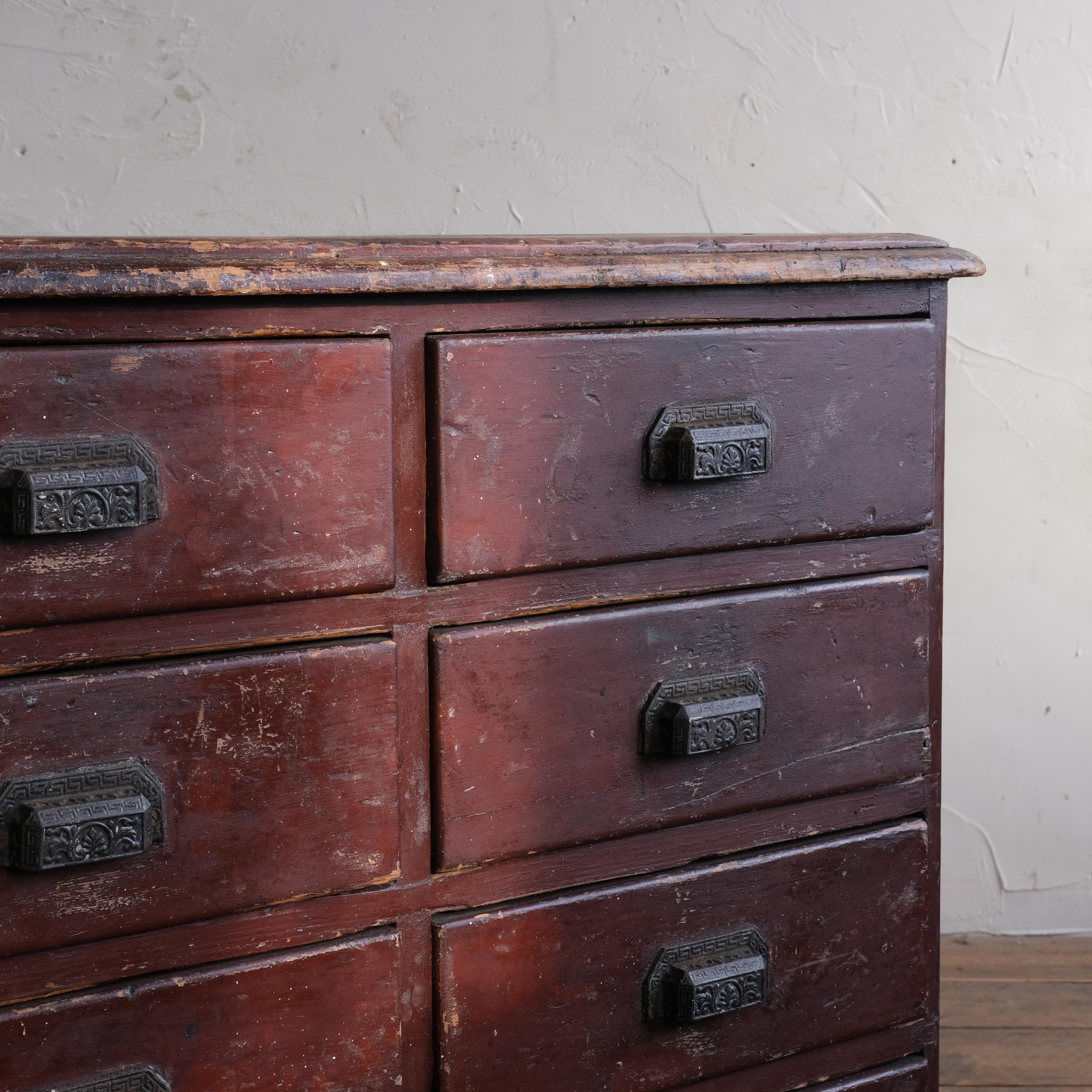 19th Century Painted Pine Bank of Drawers 4