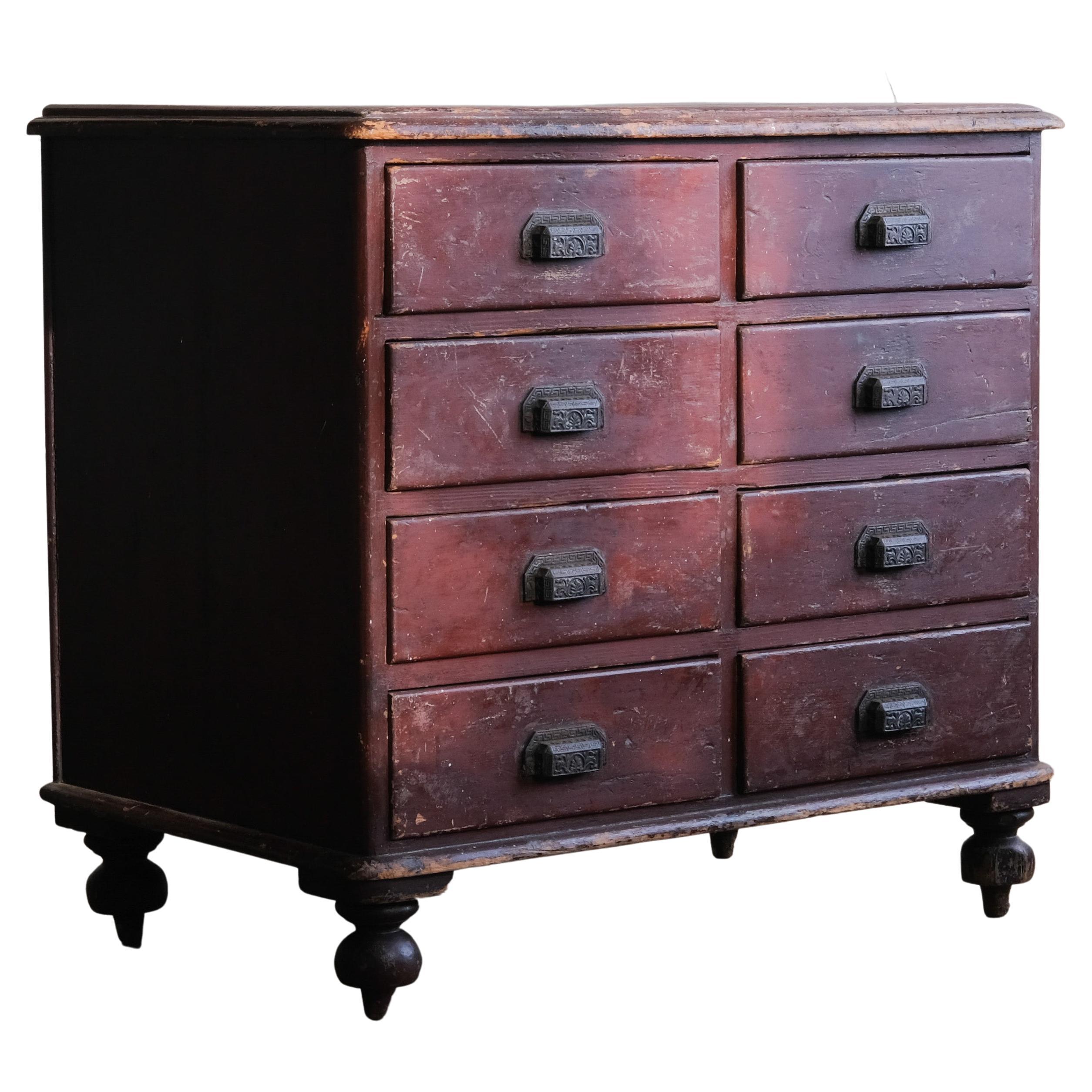 19th Century Painted Pine Bank of Drawers