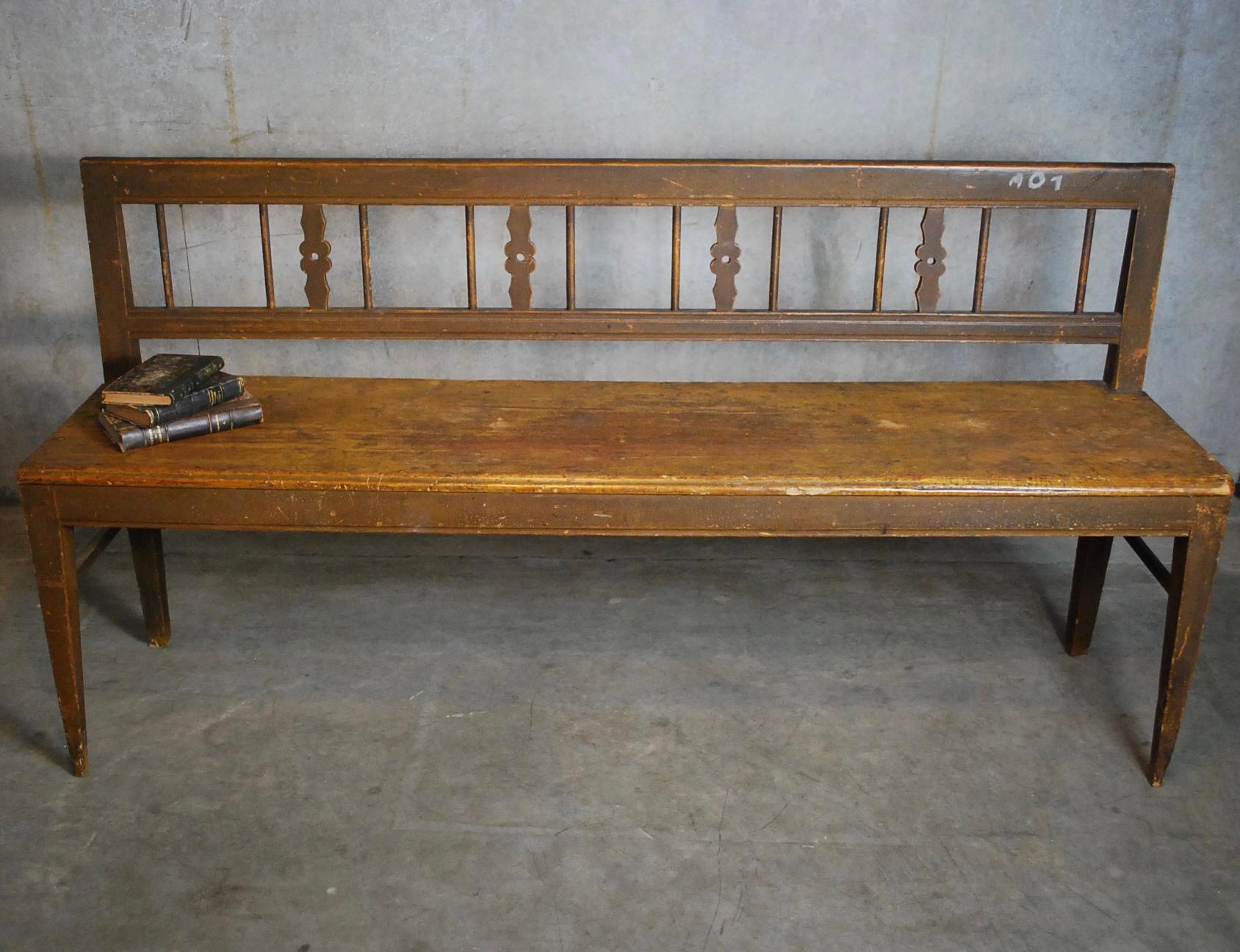 Country 19th Century Painted Pine French Hall Bench Settee