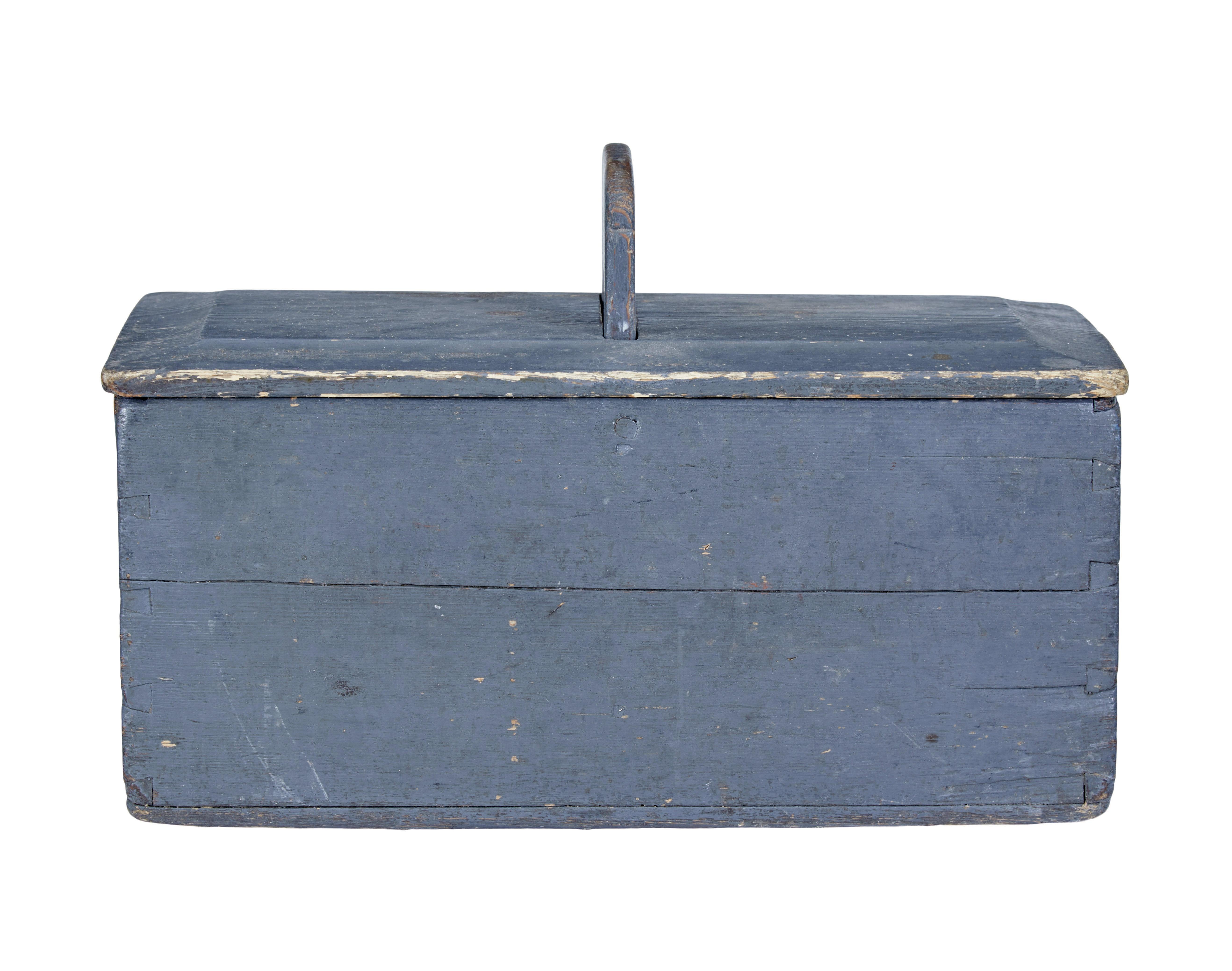 Rustic 19th century painted pine scandinavian bread box For Sale