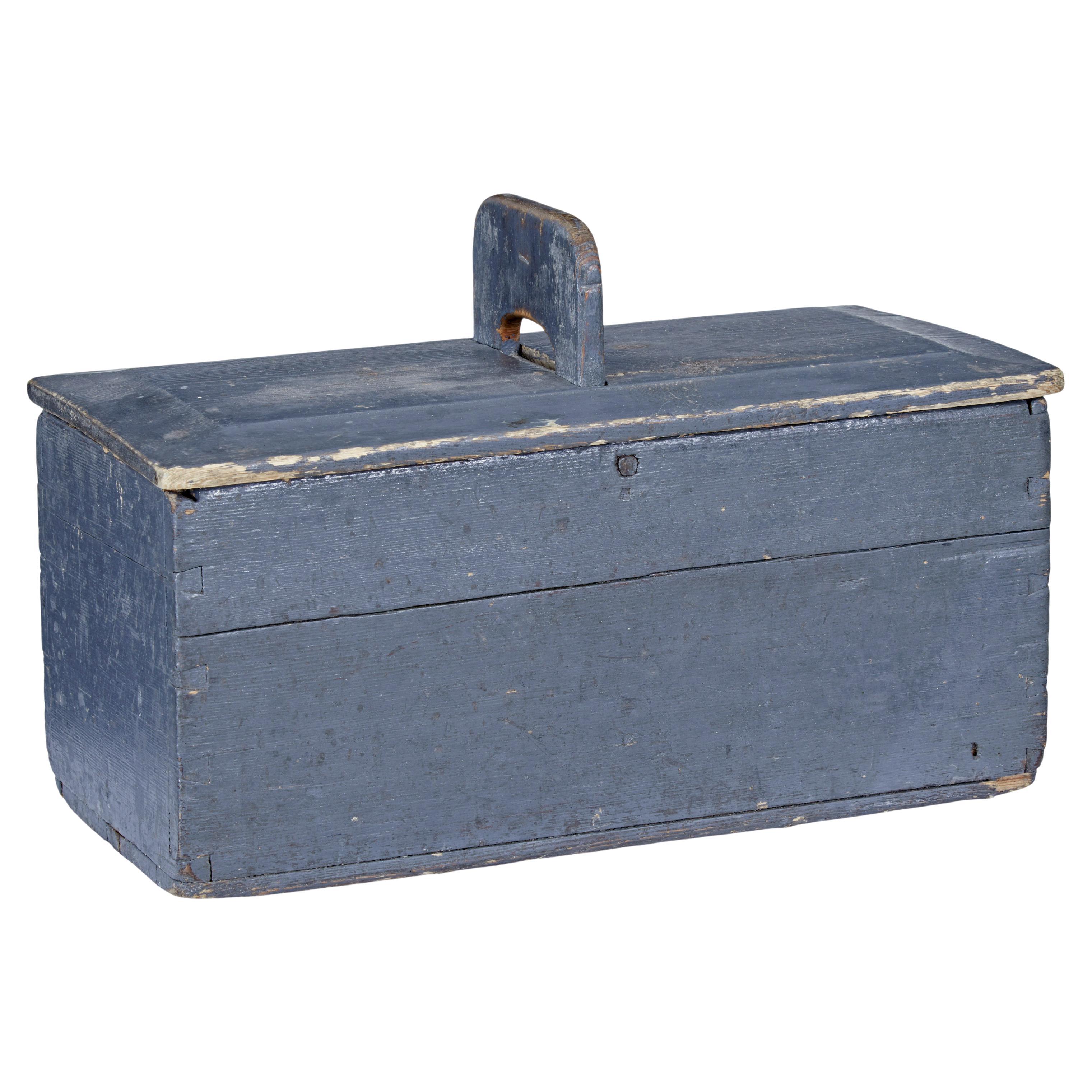 19th century painted pine scandinavian bread box For Sale