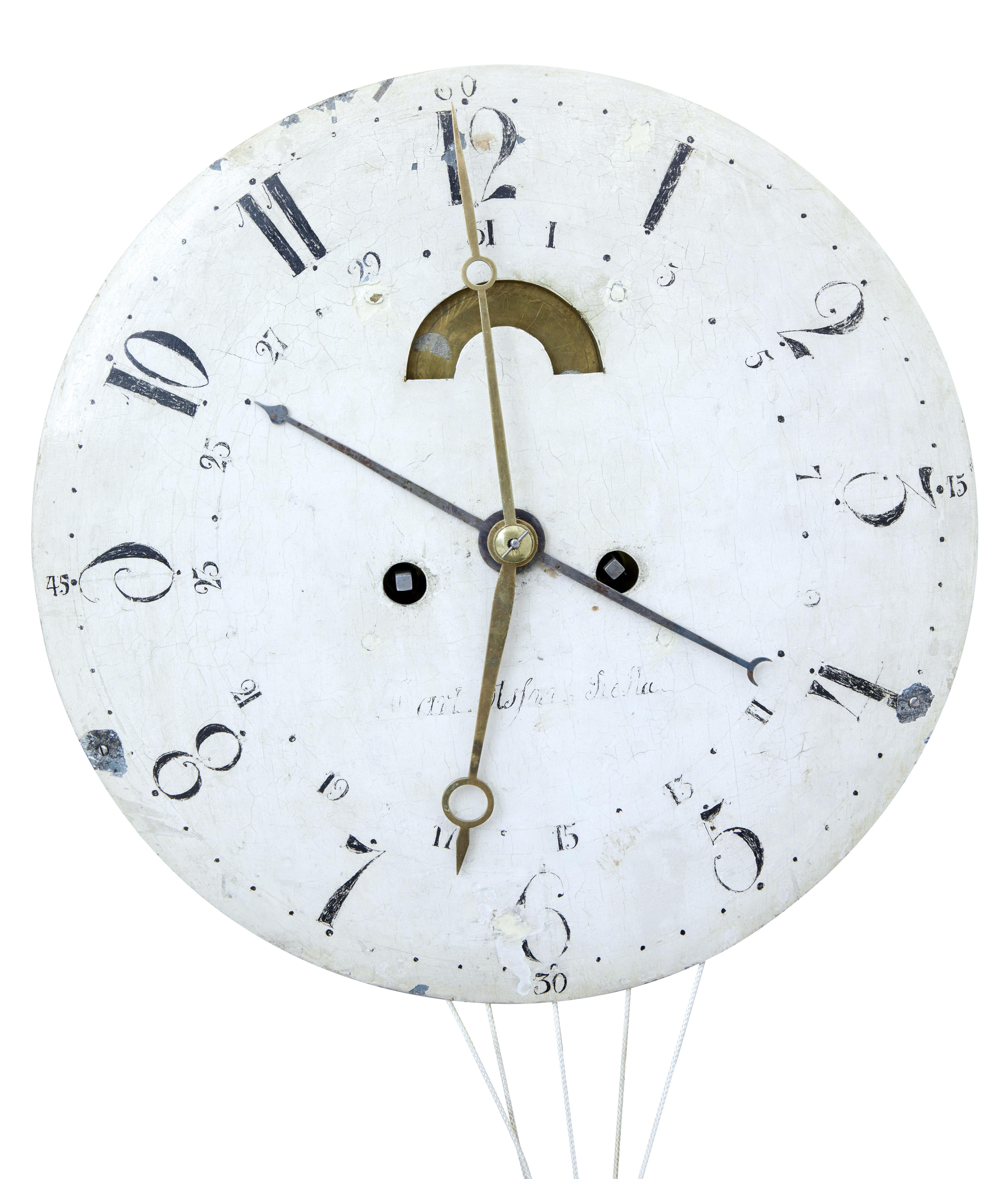 19th Century Painted Pine Swedish Long Case Clock 3