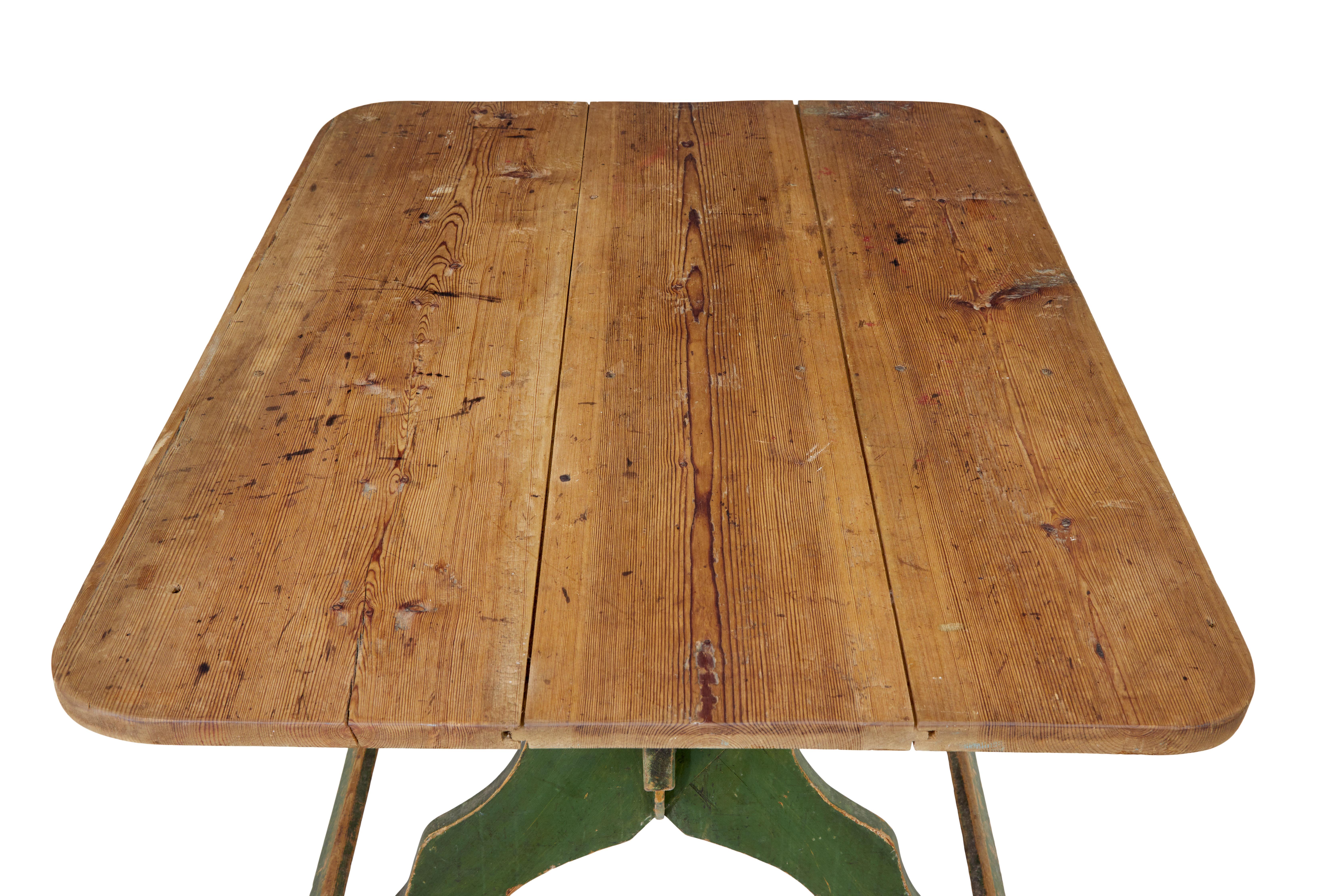 Rustic 19th Century Painted Pine Swedish Trestle Table For Sale