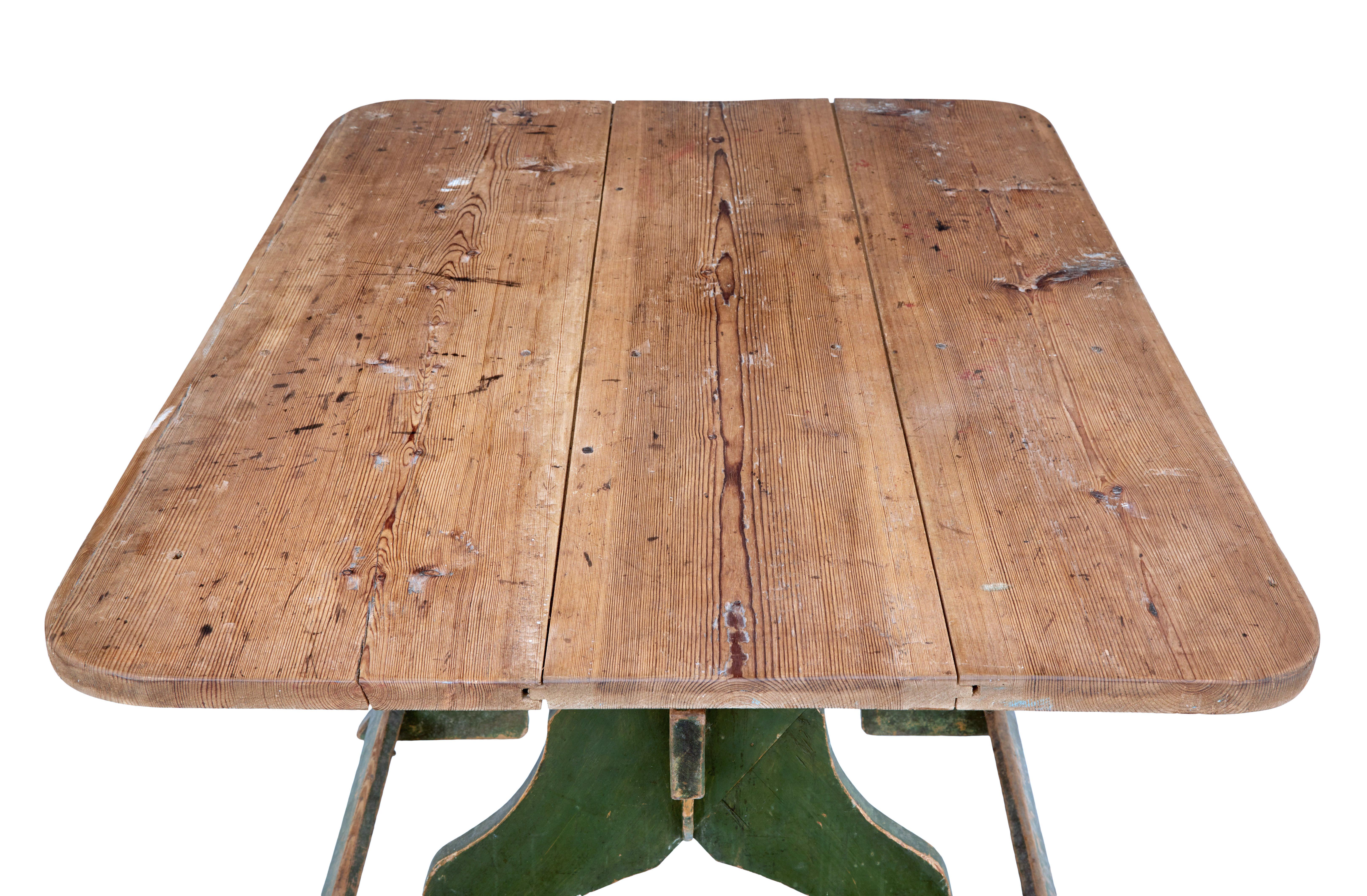 19th Century Painted Pine Swedish Trestle Table In Good Condition In Debenham, Suffolk