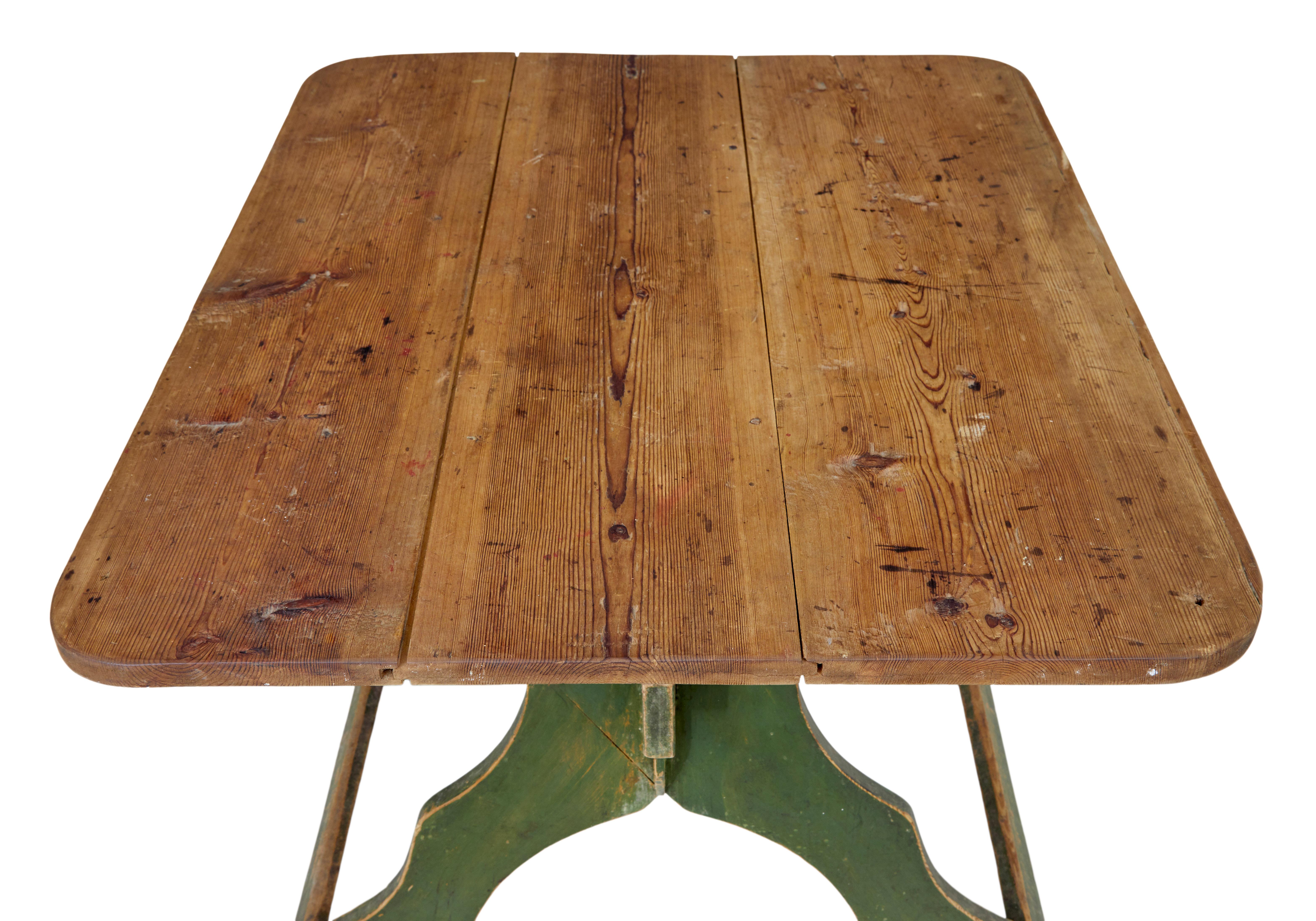 Hand-Crafted 19th Century Painted Pine Swedish Trestle Table For Sale