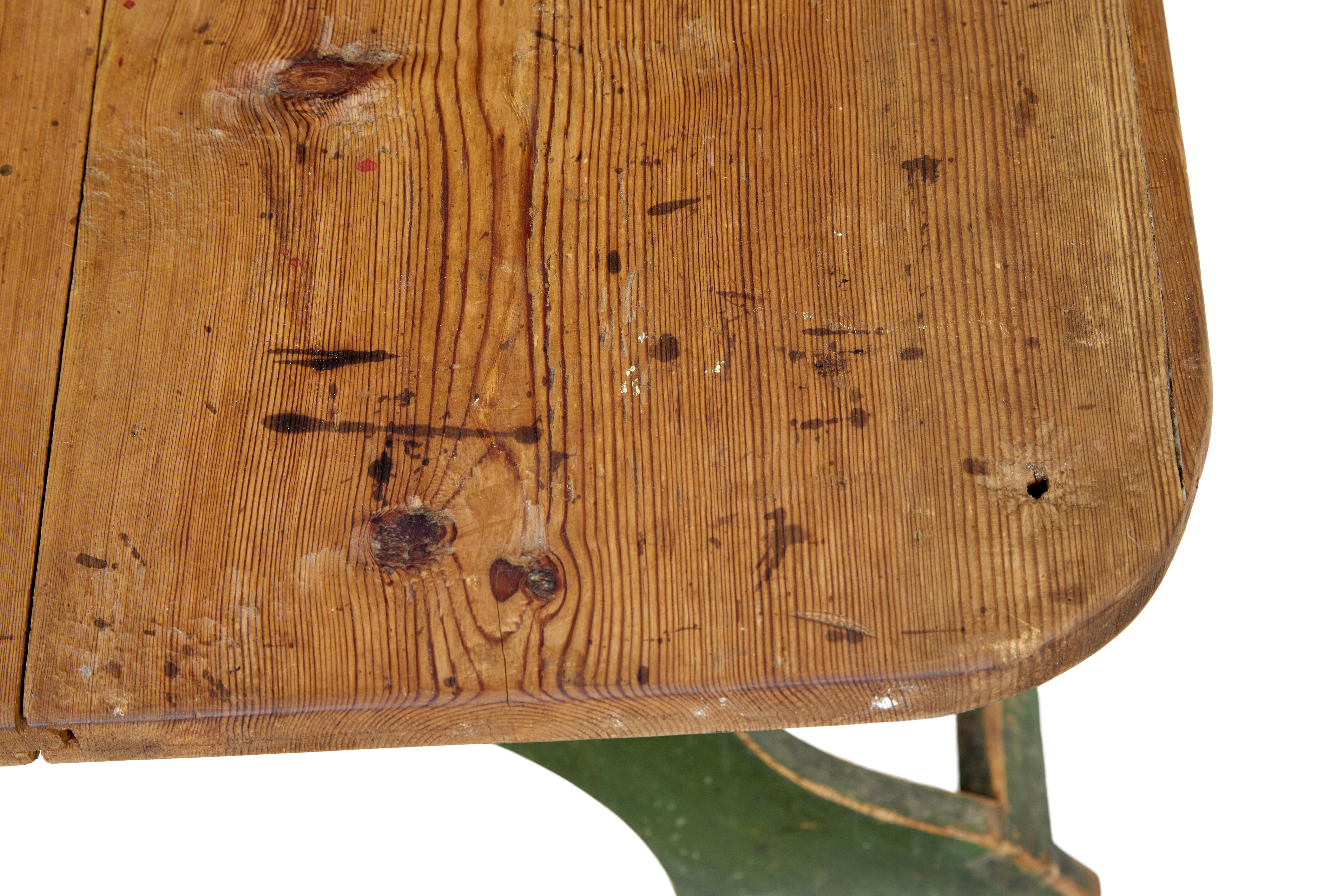 19th Century Painted Pine Swedish Trestle Table In Fair Condition For Sale In Debenham, Suffolk