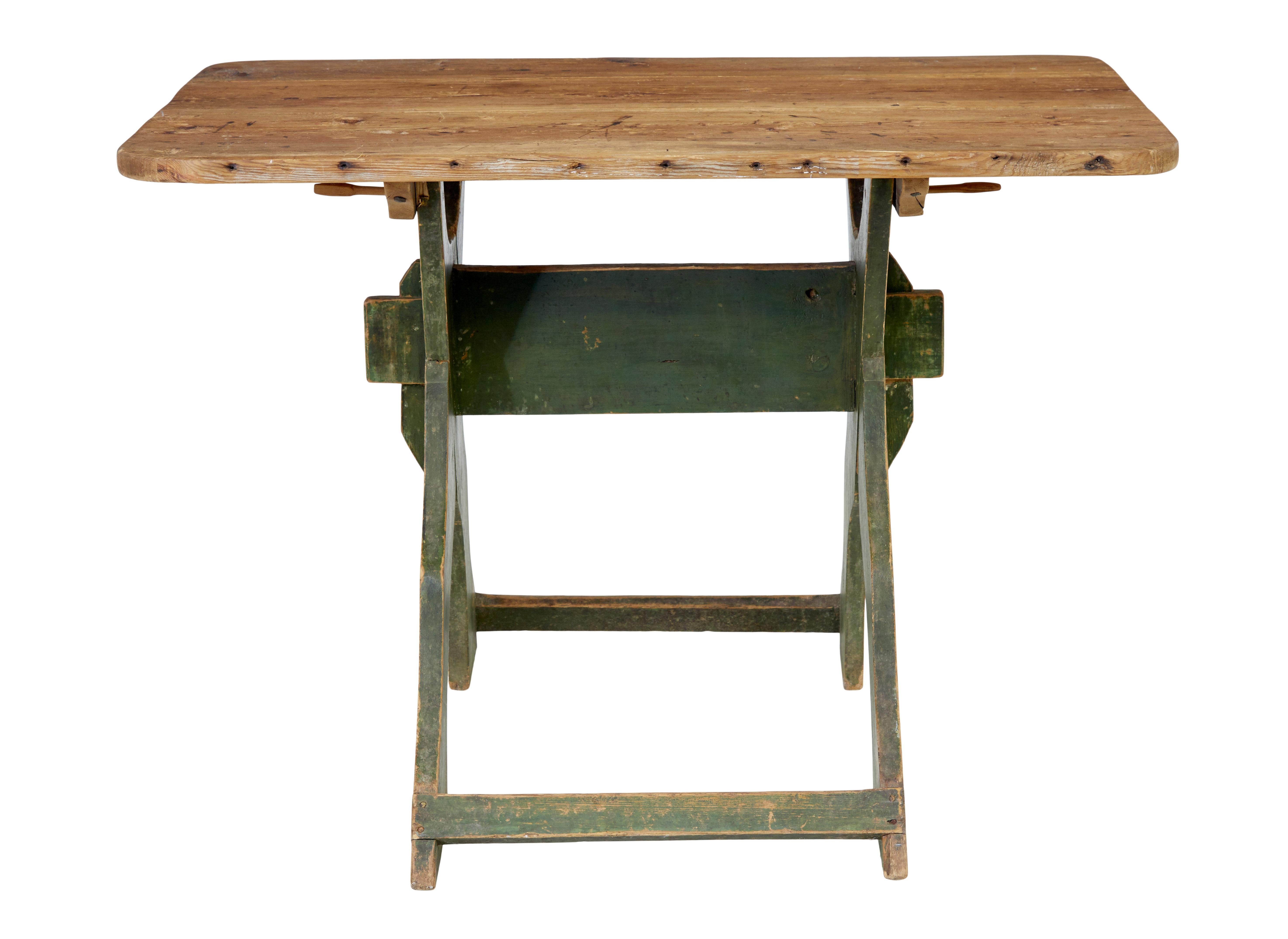 19th Century Painted Pine Swedish Trestle Table For Sale 2