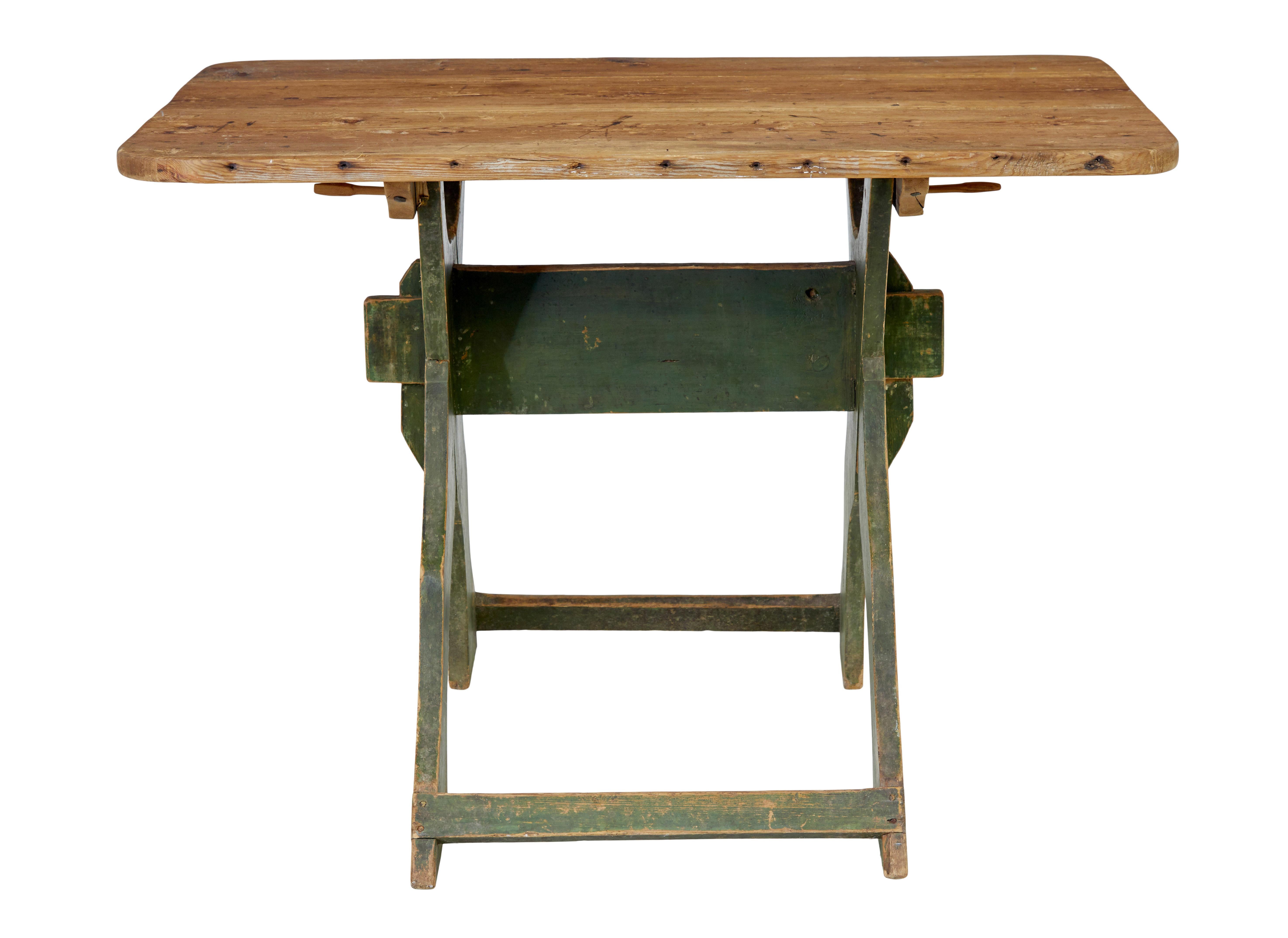 Pine 19th century painted pine Swedish trestle table For Sale