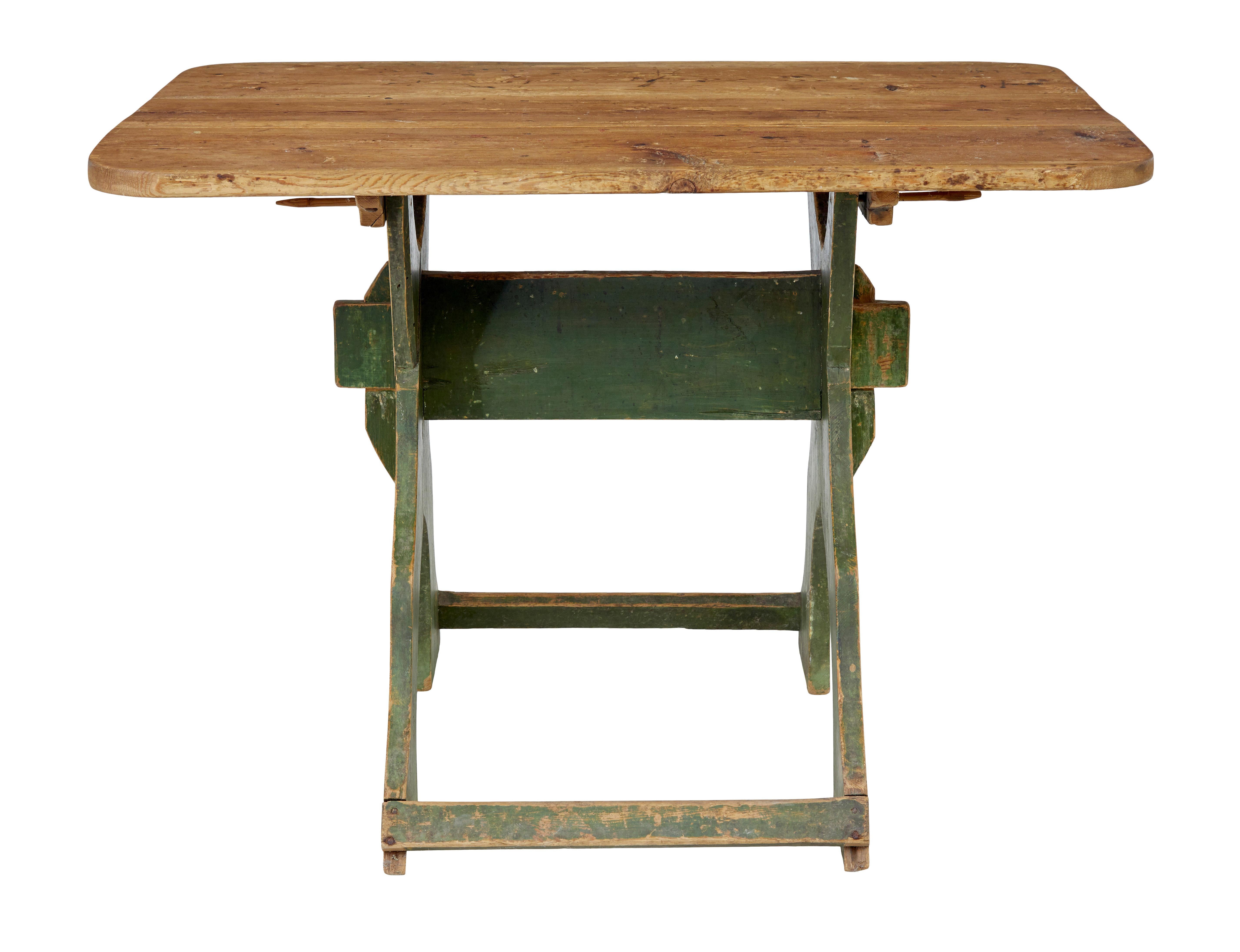19th century painted pine Swedish trestle table For Sale 2