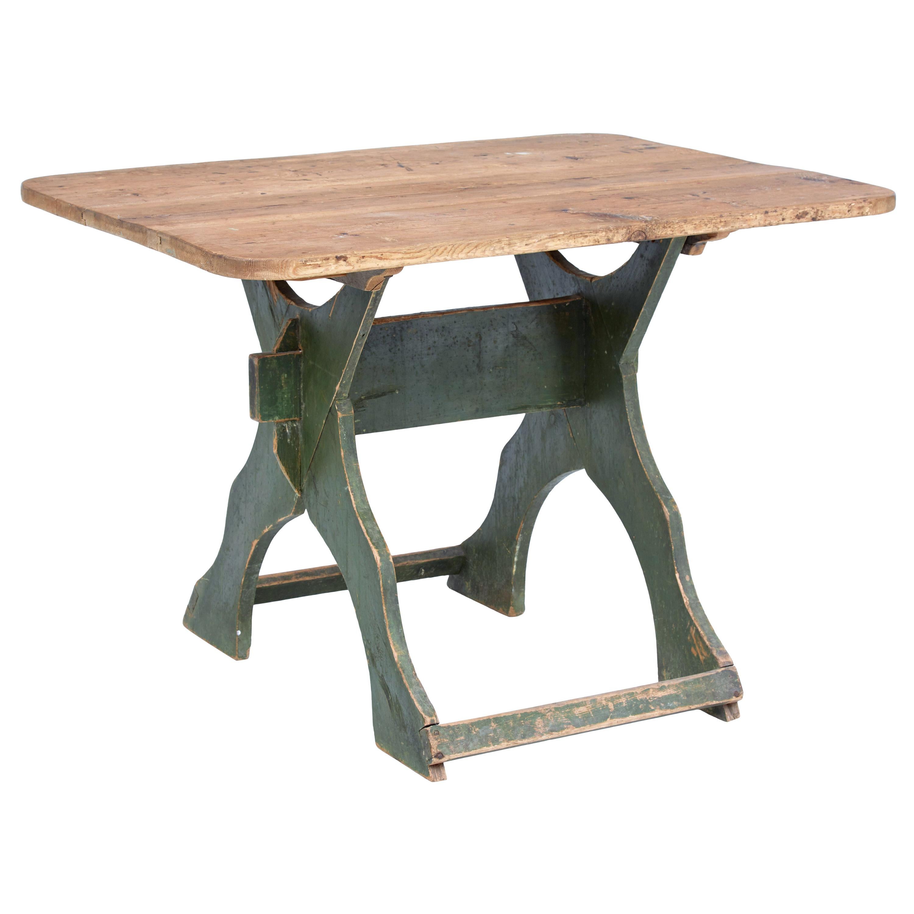 19th Century Painted Pine Swedish Trestle Table