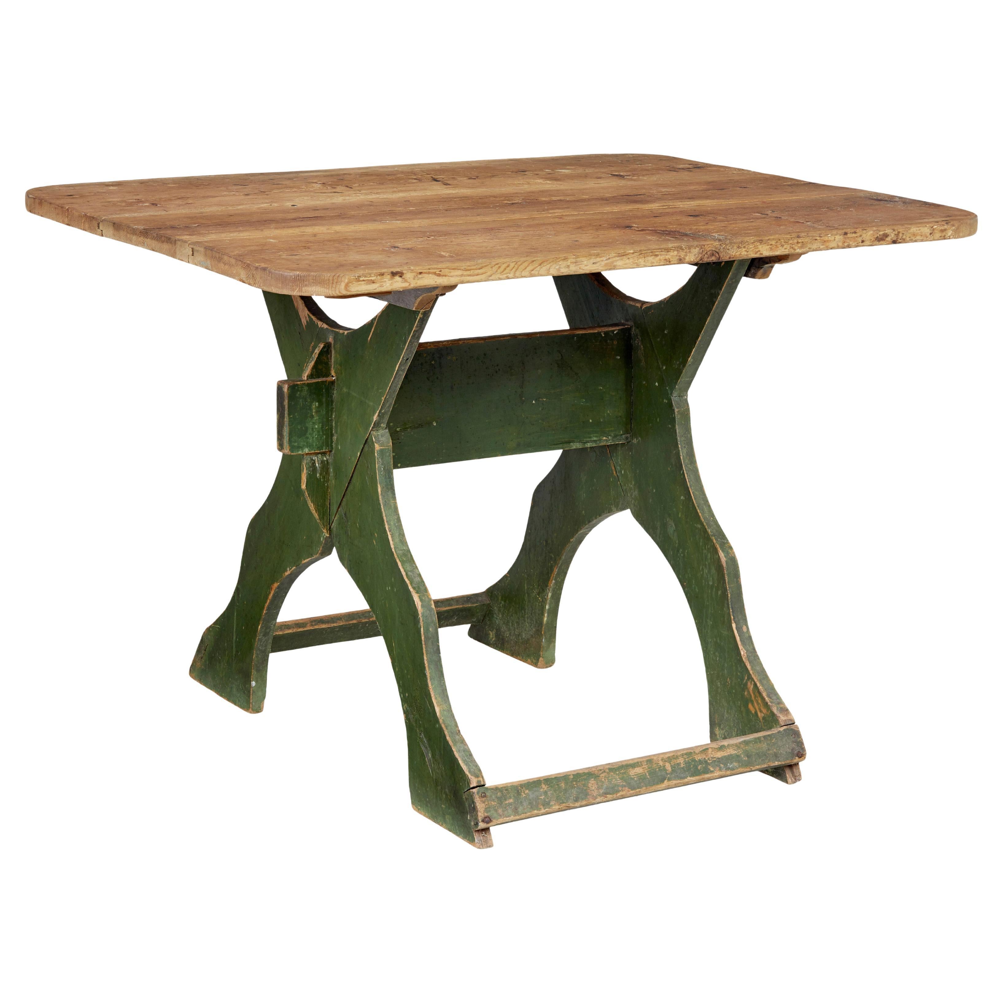 19th century painted pine Swedish trestle table For Sale