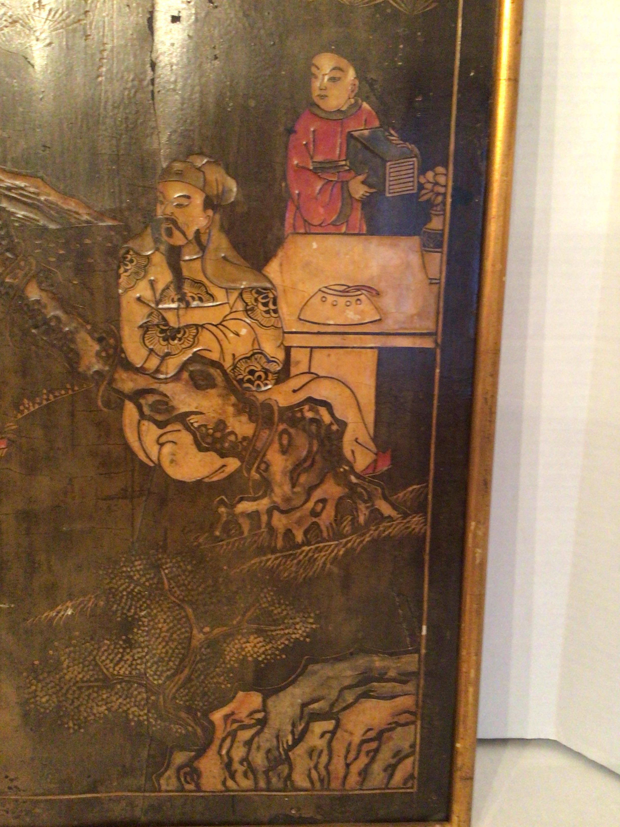 Peint à la main Plaque peinte du 19e siècle dans un cadre doré en vente