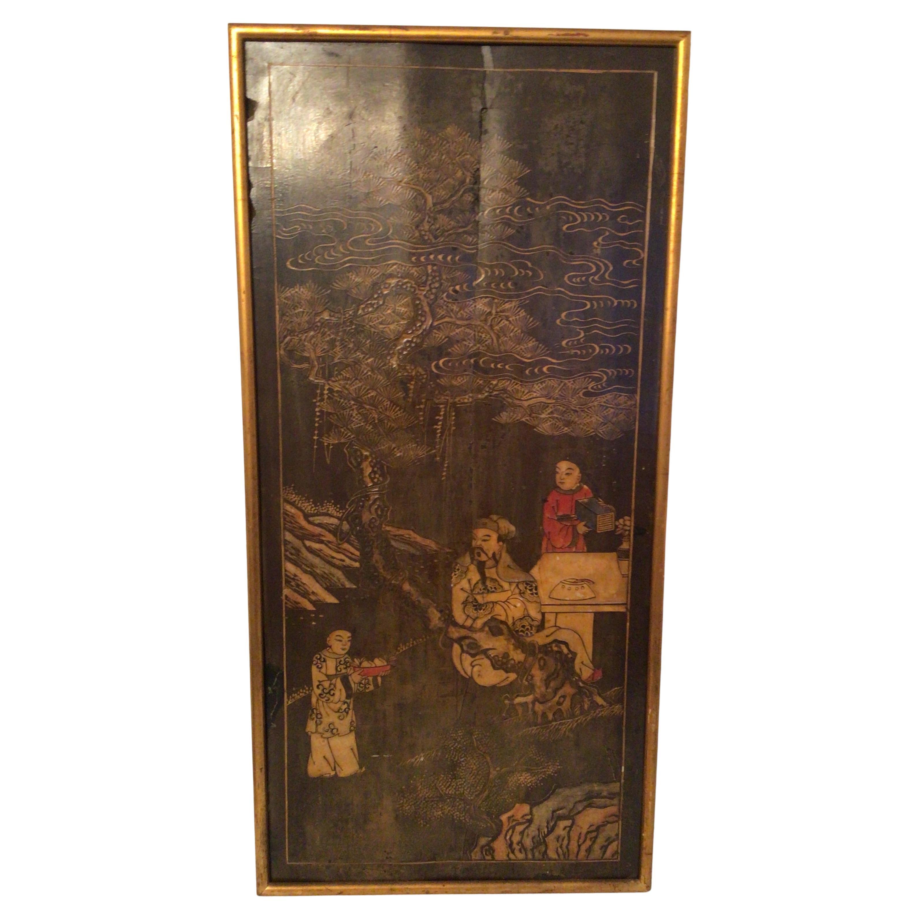 Plaque peinte du 19e siècle dans un cadre doré