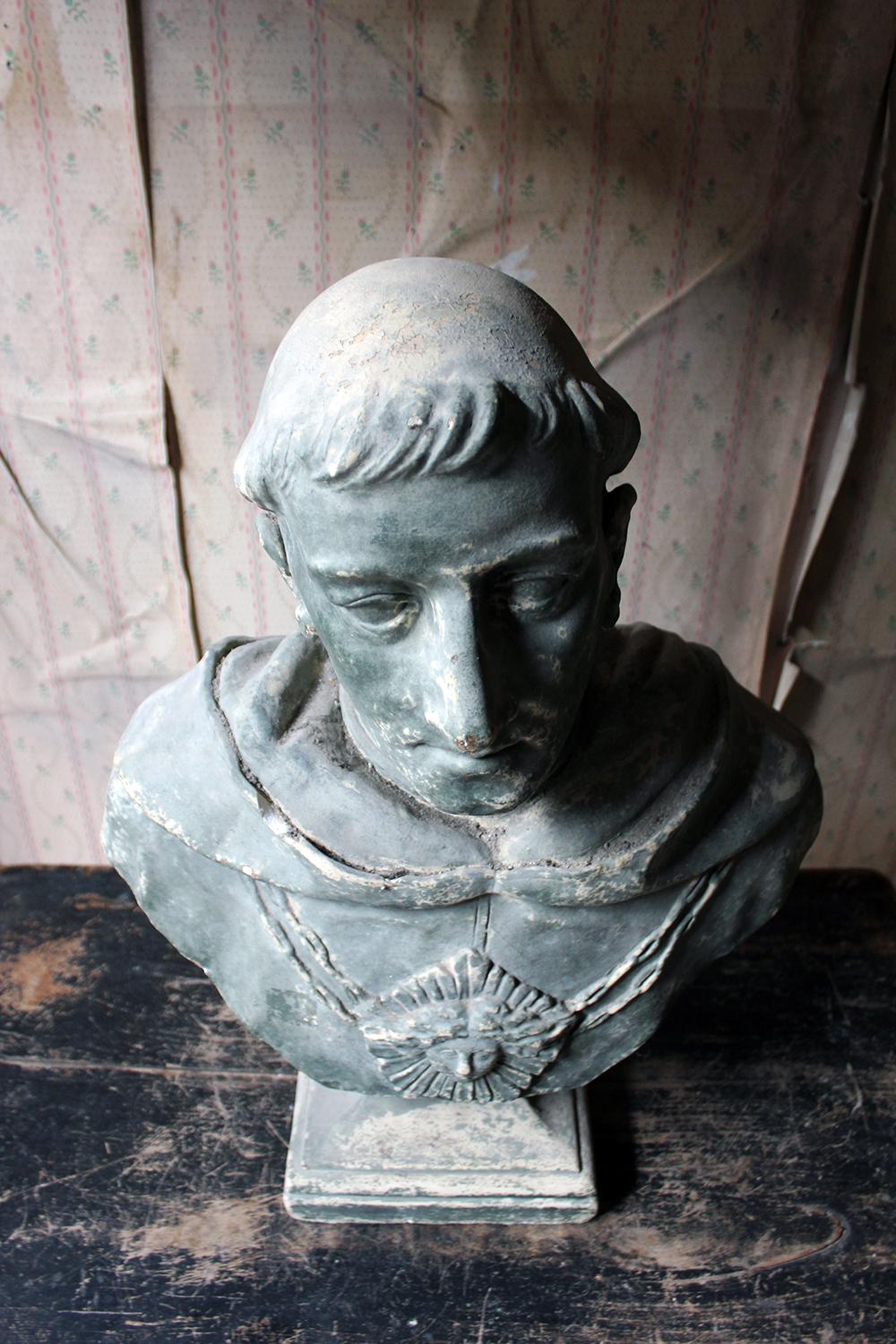 19th Century Painted Plaster Portrait Library Bust of St. Francis of Assisi 5