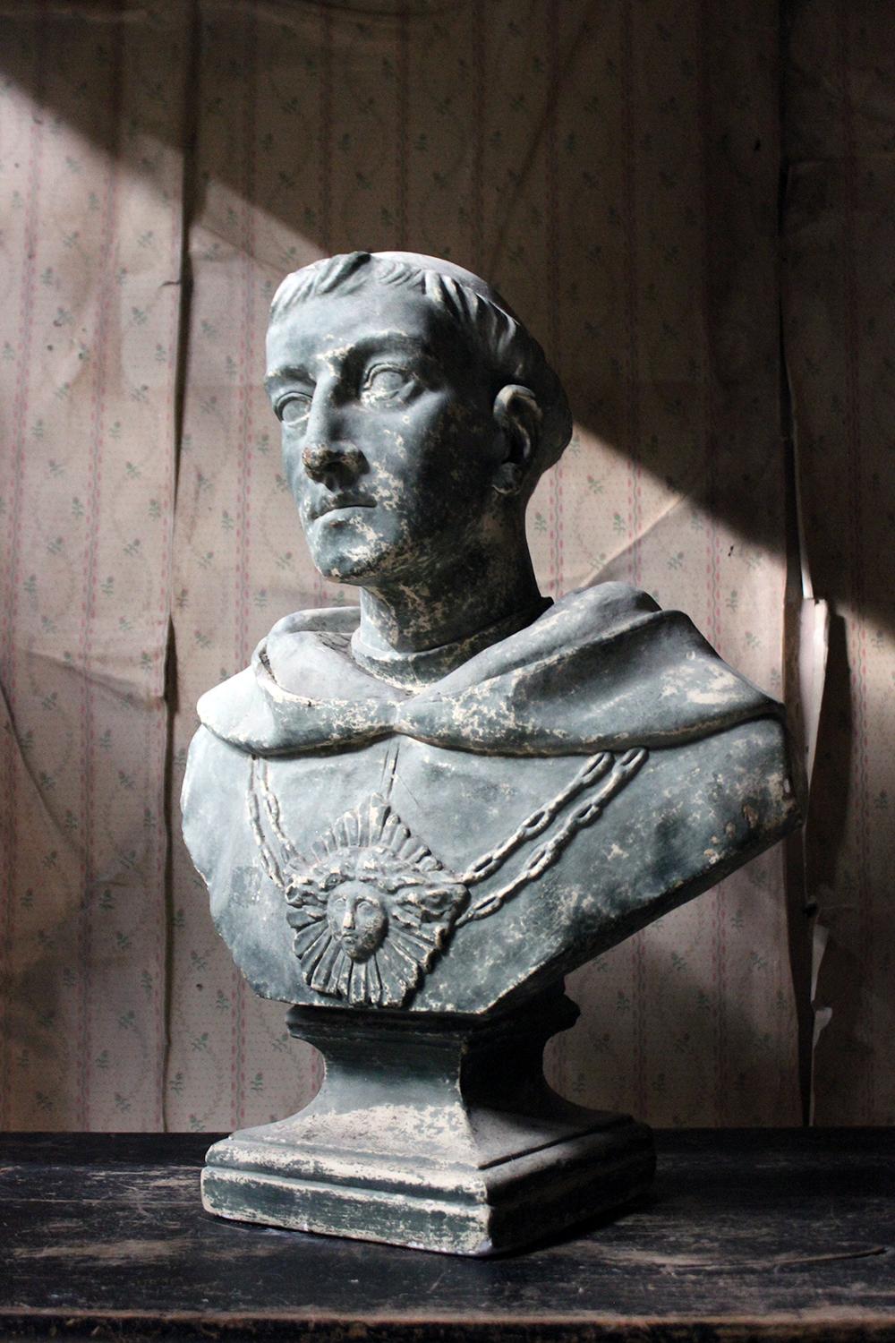 19th Century Painted Plaster Portrait Library Bust of St. Francis of Assisi 6