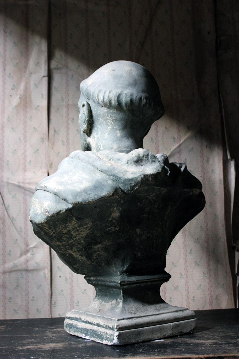 19th Century Painted Plaster Portrait Library Bust of St. Francis of Assisi 8