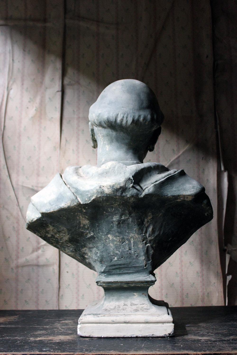 19th Century Painted Plaster Portrait Library Bust of St. Francis of Assisi 9