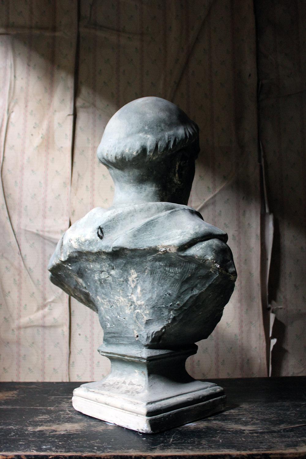 19th Century Painted Plaster Portrait Library Bust of St. Francis of Assisi 10