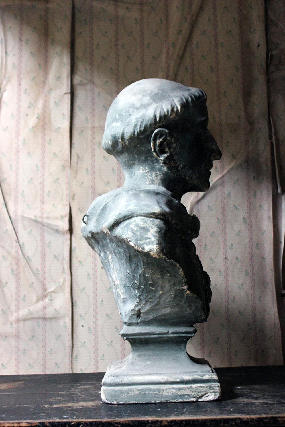 19th Century Painted Plaster Portrait Library Bust of St. Francis of Assisi 11