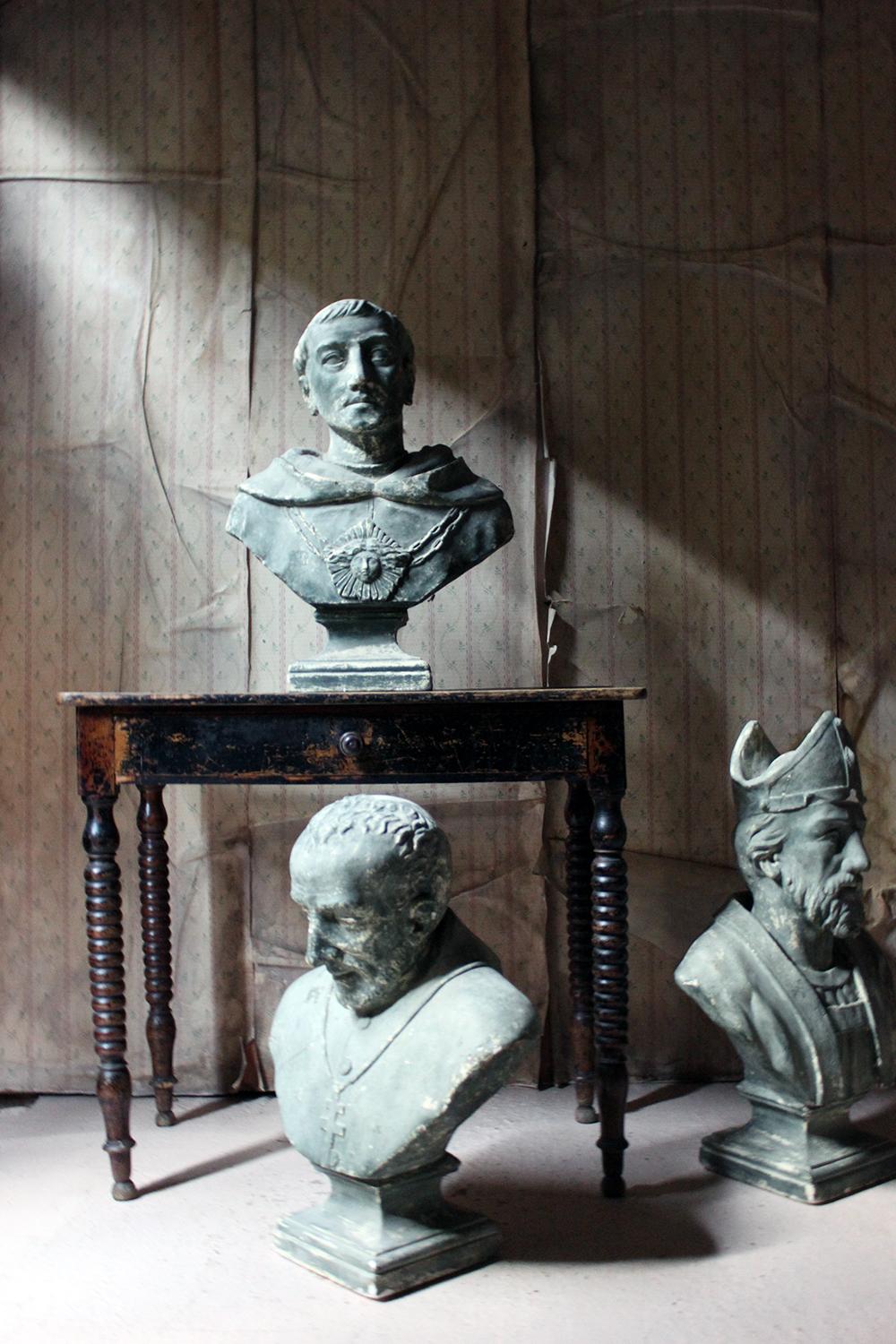 19th Century Painted Plaster Portrait Library Bust of St. Francis of Assisi 14