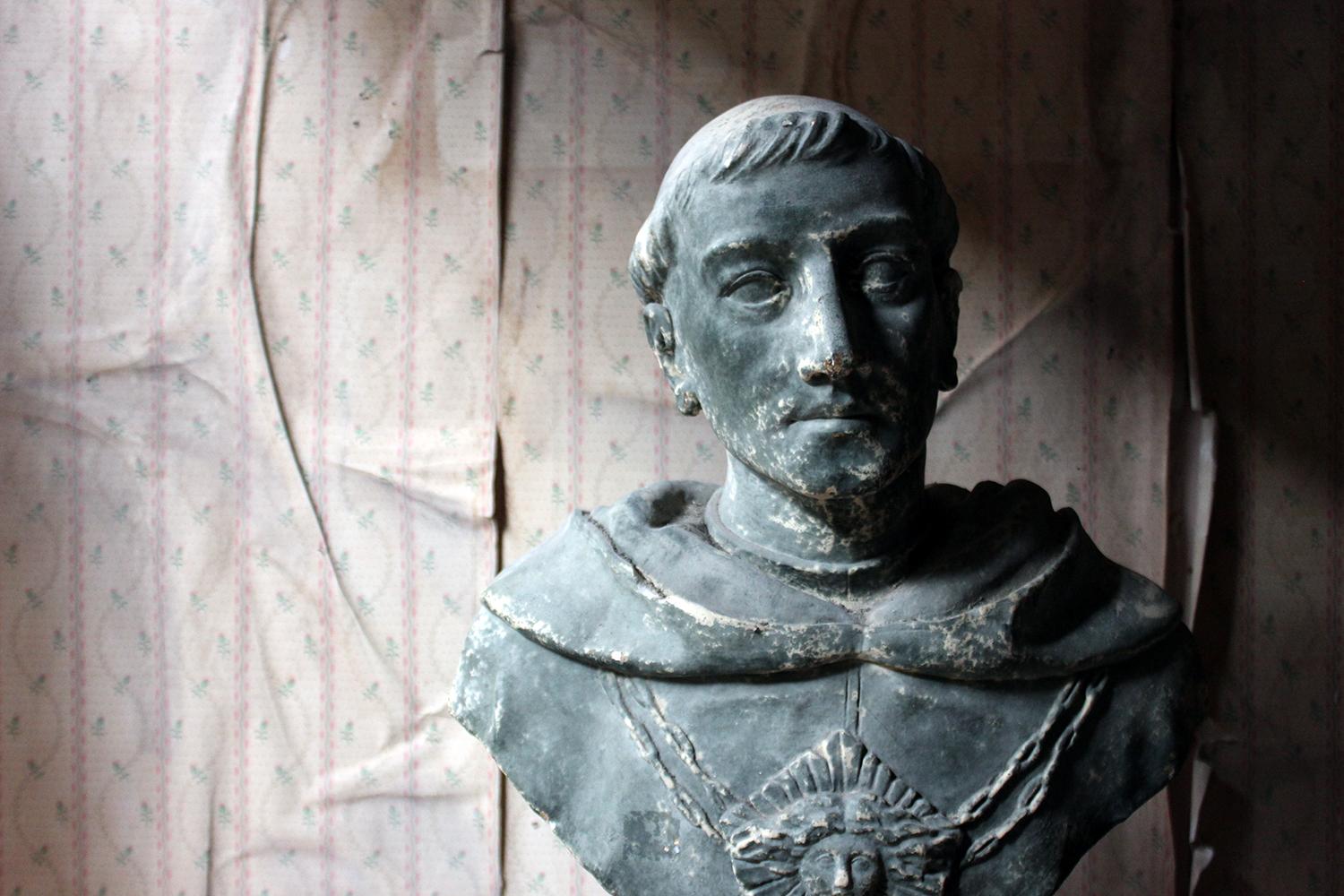 Late Victorian 19th Century Painted Plaster Portrait Library Bust of St. Francis of Assisi