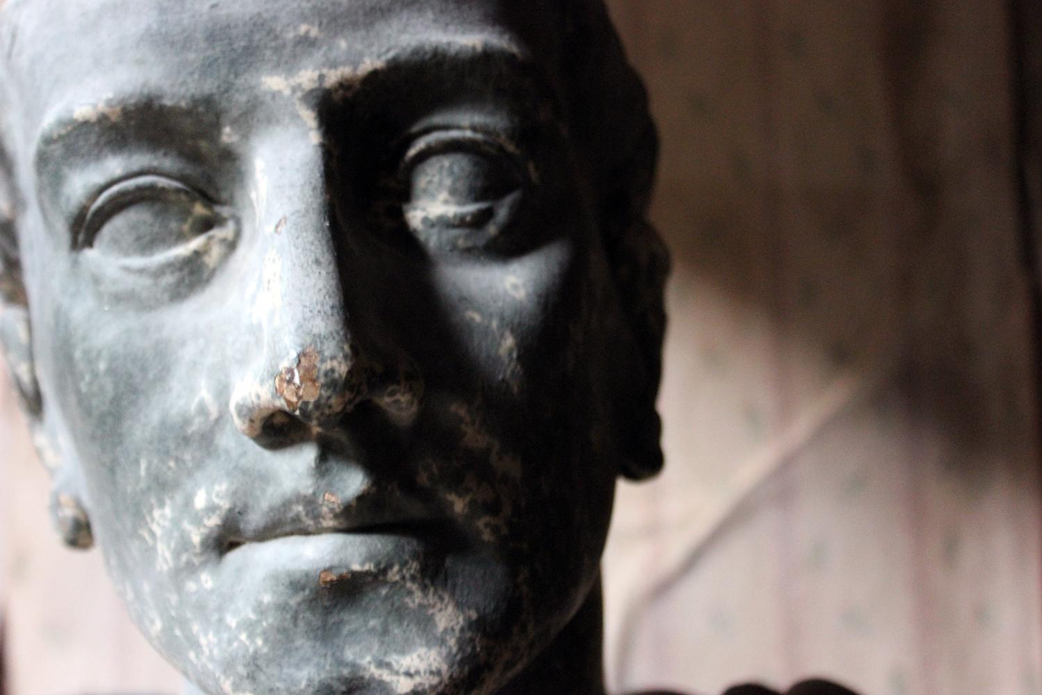 19th Century Painted Plaster Portrait Library Bust of St. Francis of Assisi In Good Condition In Bedford, Bedfordshire