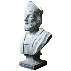 Antique 19th Century Painted Plaster Portrait Library Bust of St. Patrick, Milford House