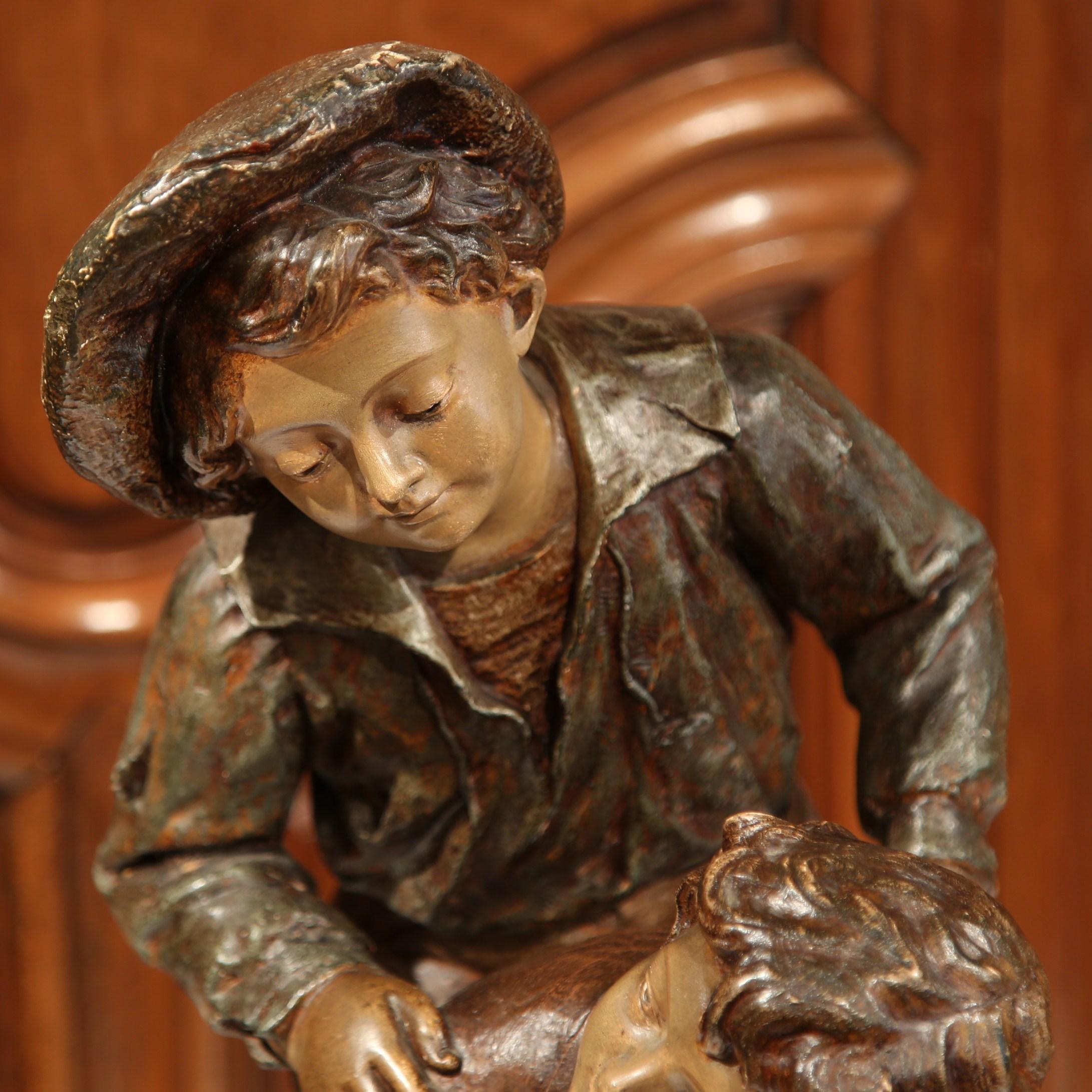 Sculpté à la main Sculpture en terre cuite polychrome peinte du 19ème siècle signée G. Van Vaerenbergh en vente