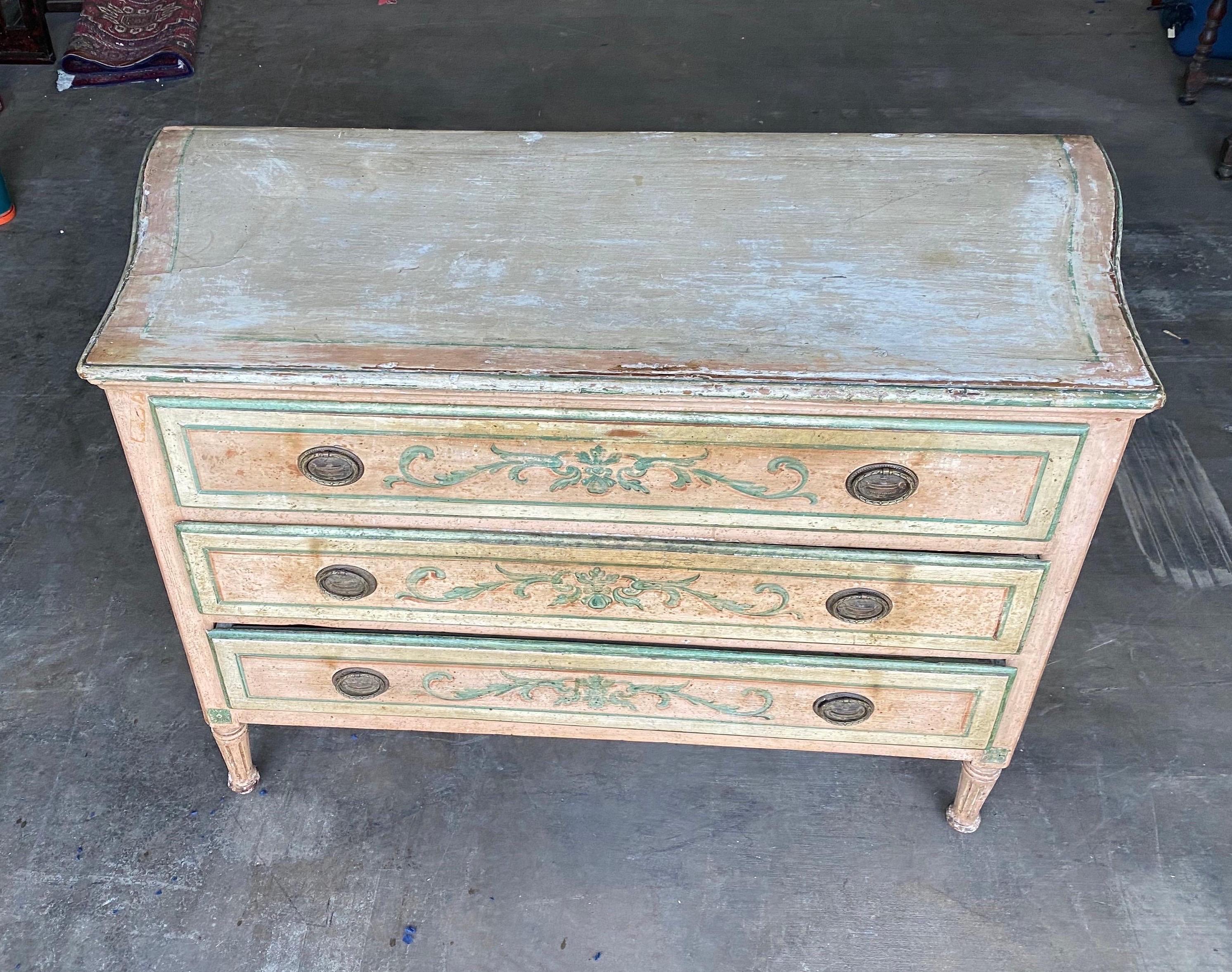 Italian 19th Century Painted Polychrome Venetian 3 Drawer Commode For Sale