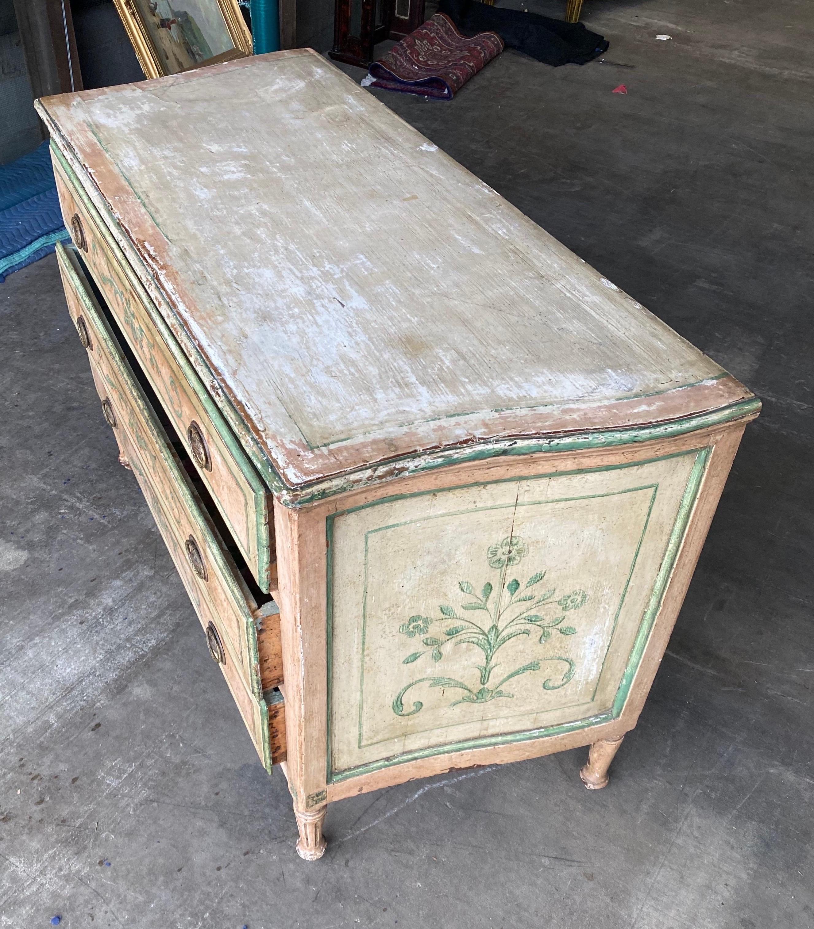 Wood 19th Century Painted Polychrome Venetian 3 Drawer Commode For Sale