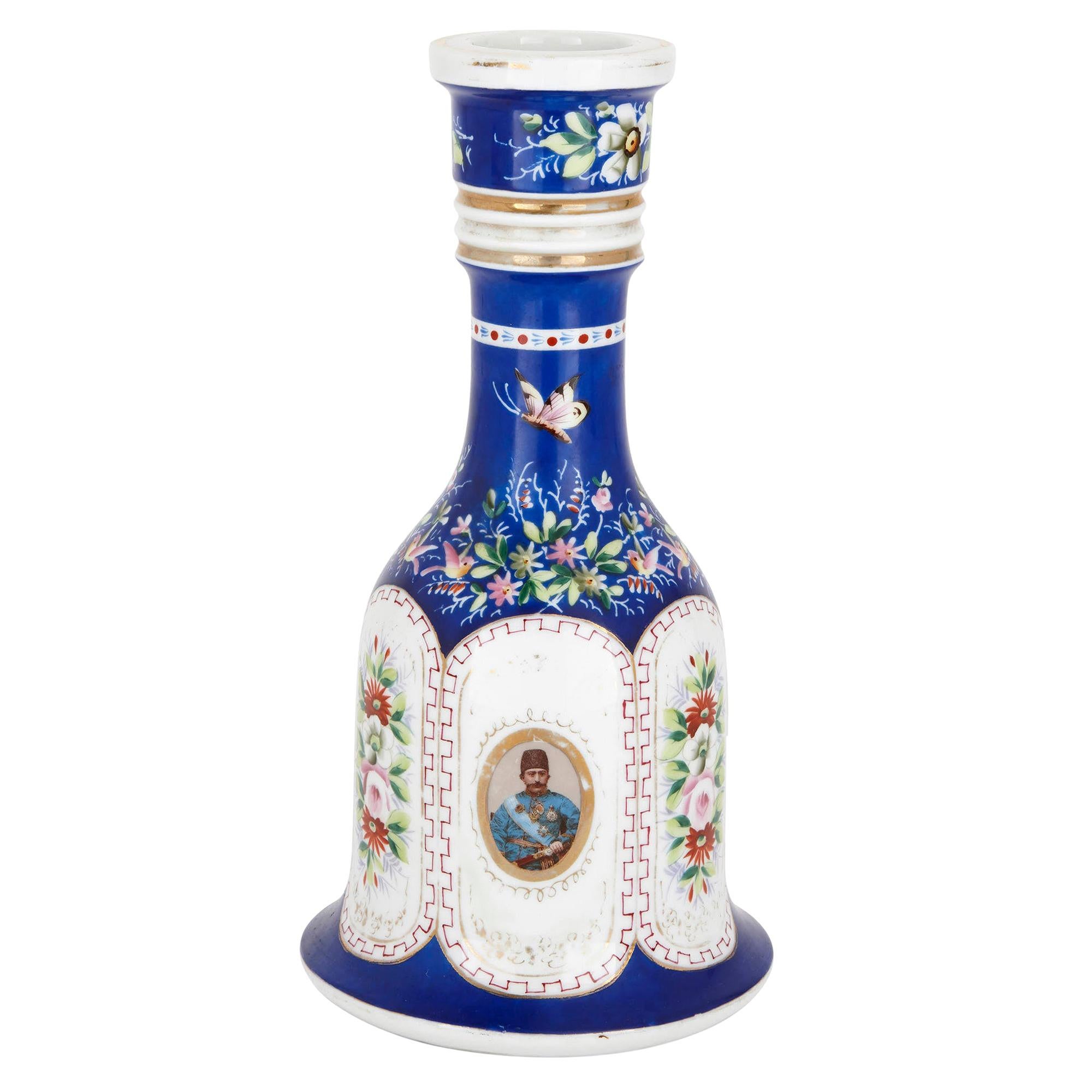 19th Century Painted Porcelain Huqqa Base For Sale