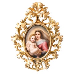 19th Century Painted Porcelain Plaque in Florentine Frame