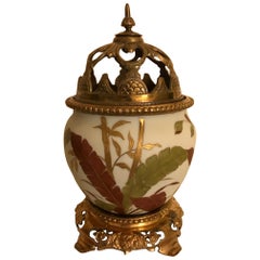 19th Century Painted Porcelain Urn with Pierced Lid