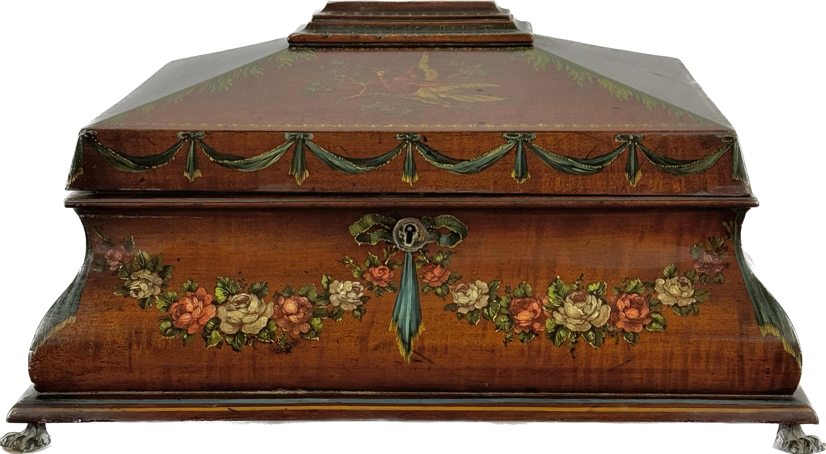 19th Century Painted Satinwood Dresser Box For Sale 6