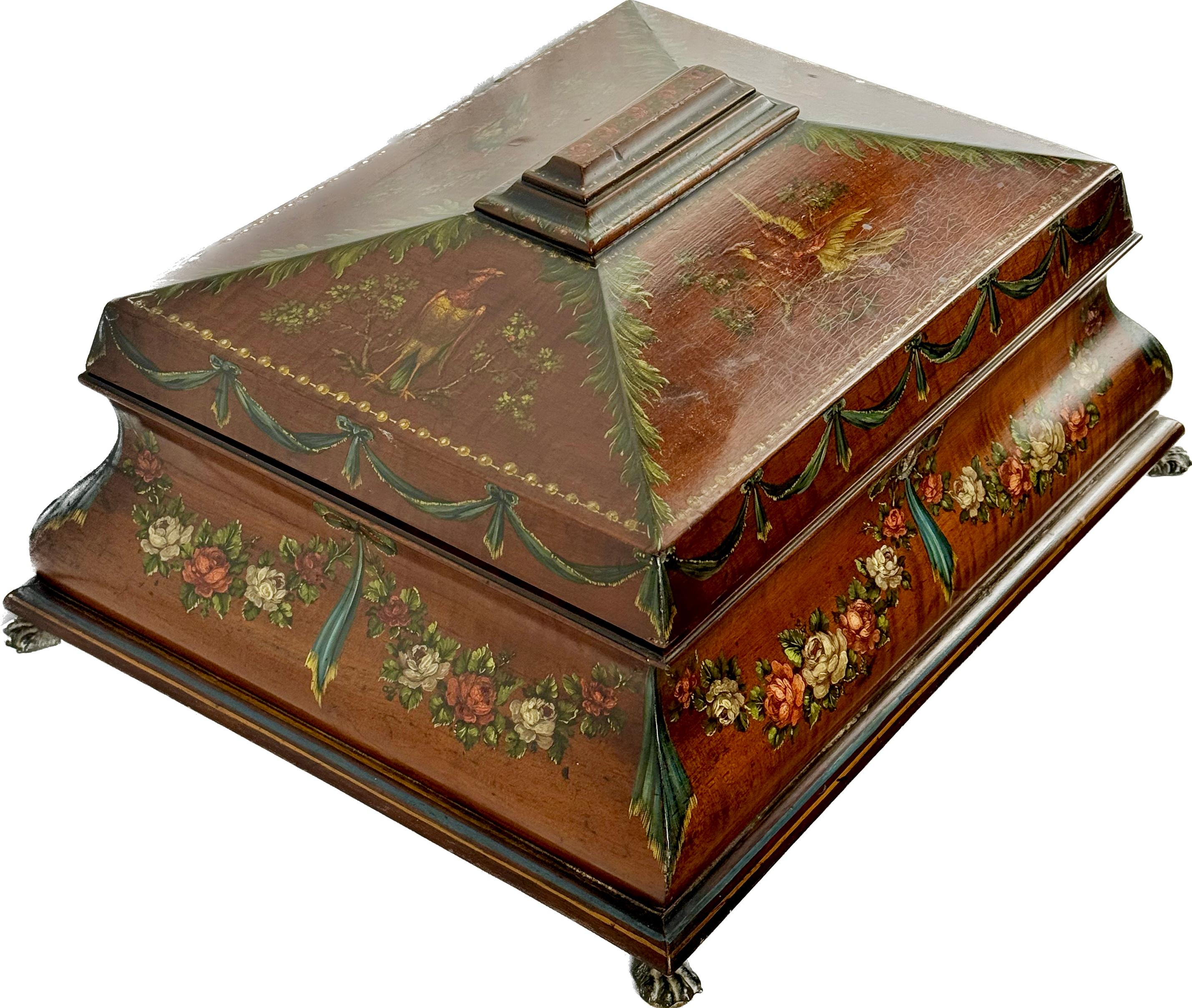 English 19th Century Painted Satinwood Dresser Box For Sale