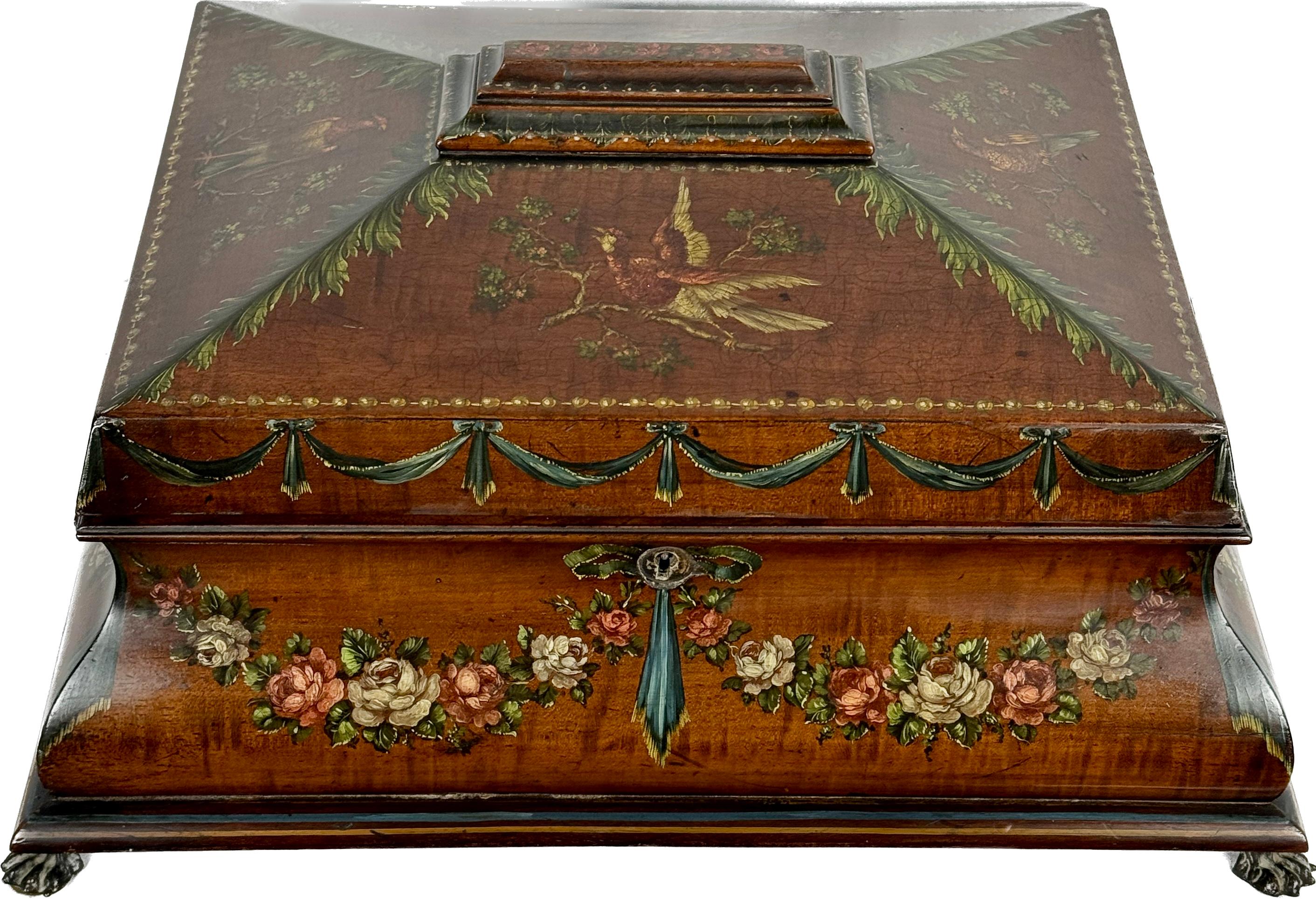 19th Century Painted Satinwood Dresser Box In Good Condition For Sale In Bradenton, FL