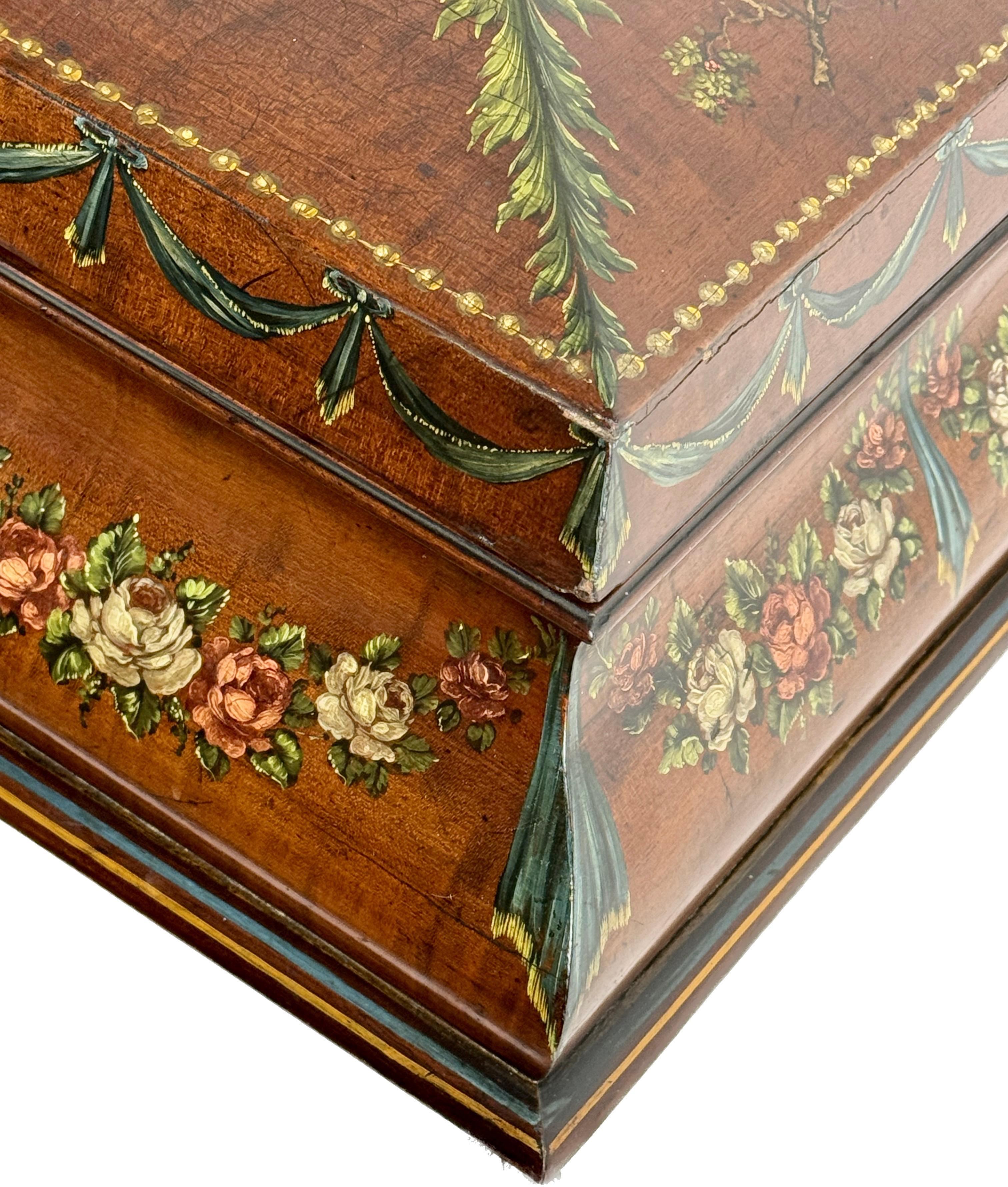 19th Century Painted Satinwood Dresser Box For Sale 3