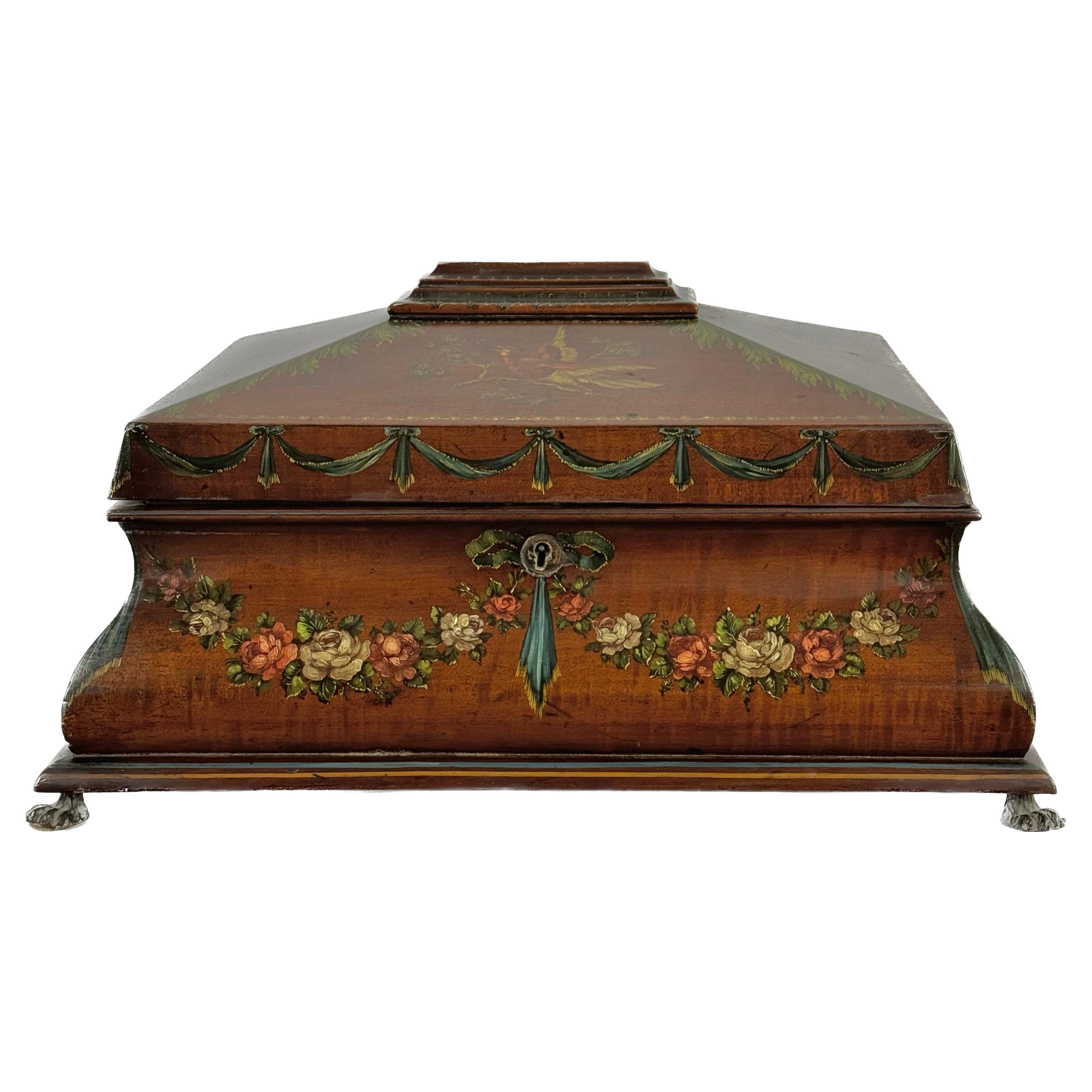 19th Century Painted Satinwood Dresser Box For Sale