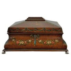 Antique 19th Century Painted Satinwood Dresser Box