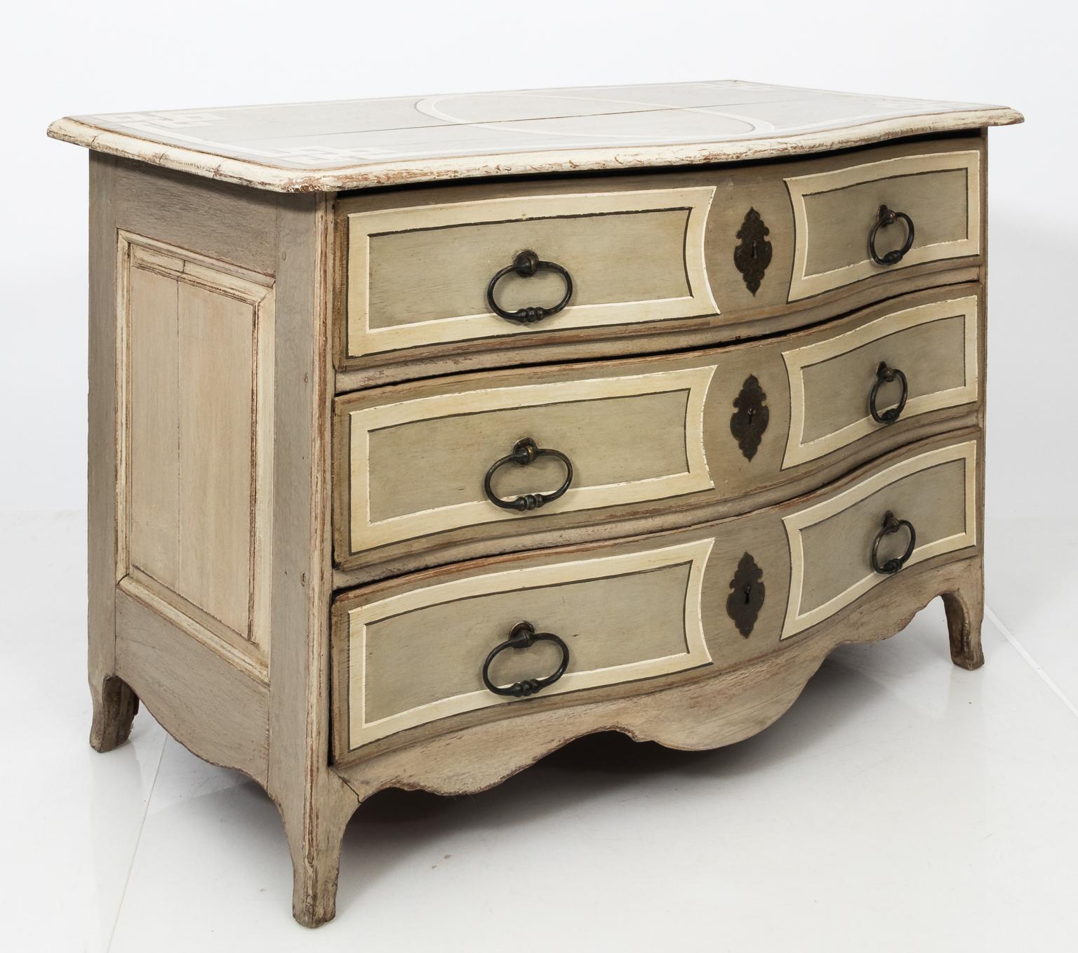 19th Century Painted Serpentine French Chest of Drawers 6