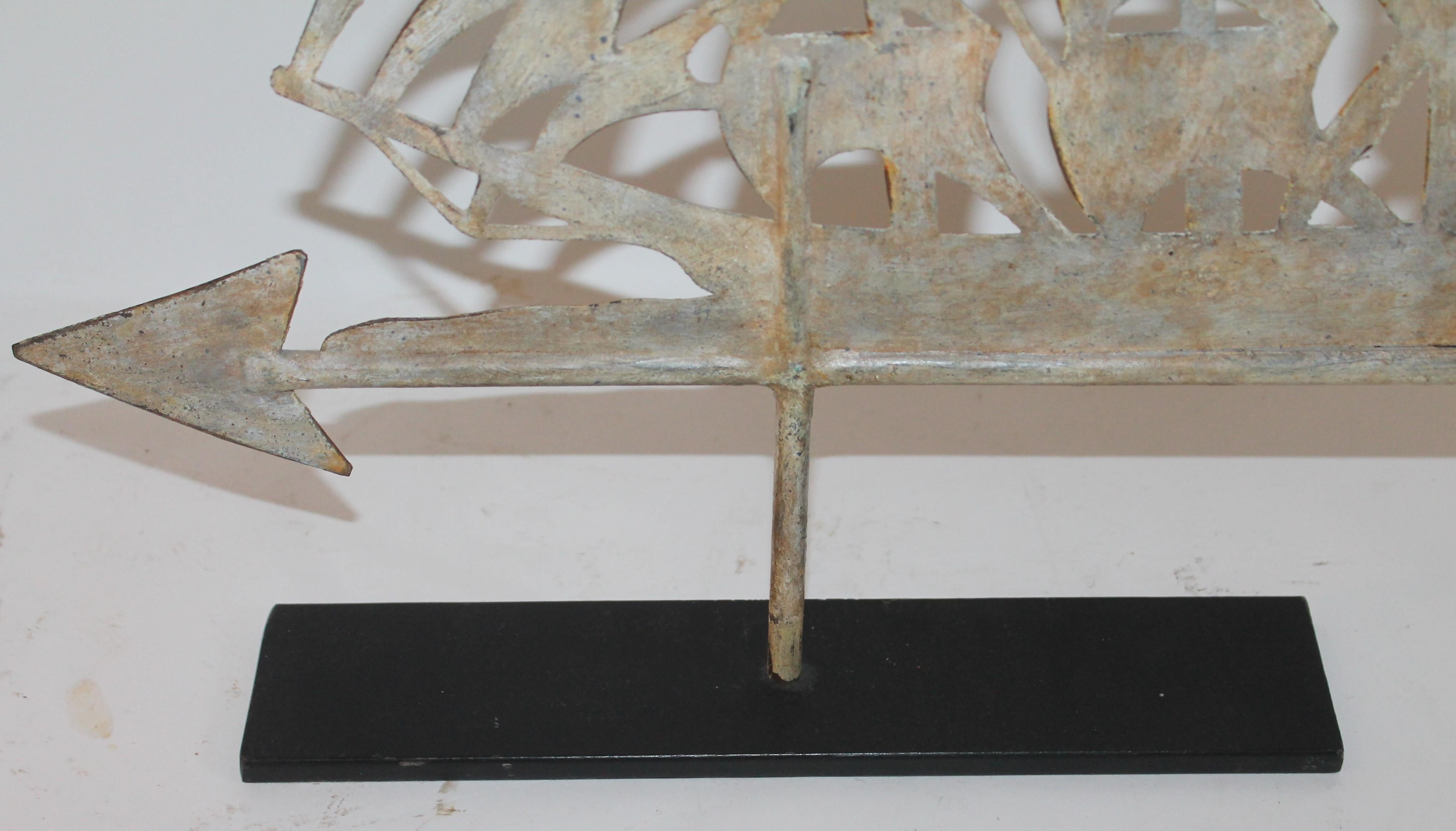 19th Century Painted Ship Weather Vane on Iron Stand In Good Condition In Los Angeles, CA