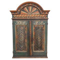 19th Century Painted Skåne Wall Cabinet with Reeded Doors, Sweden 19th Century Painted Skåne Wall Cabinet with Reeded Doors, Sweden