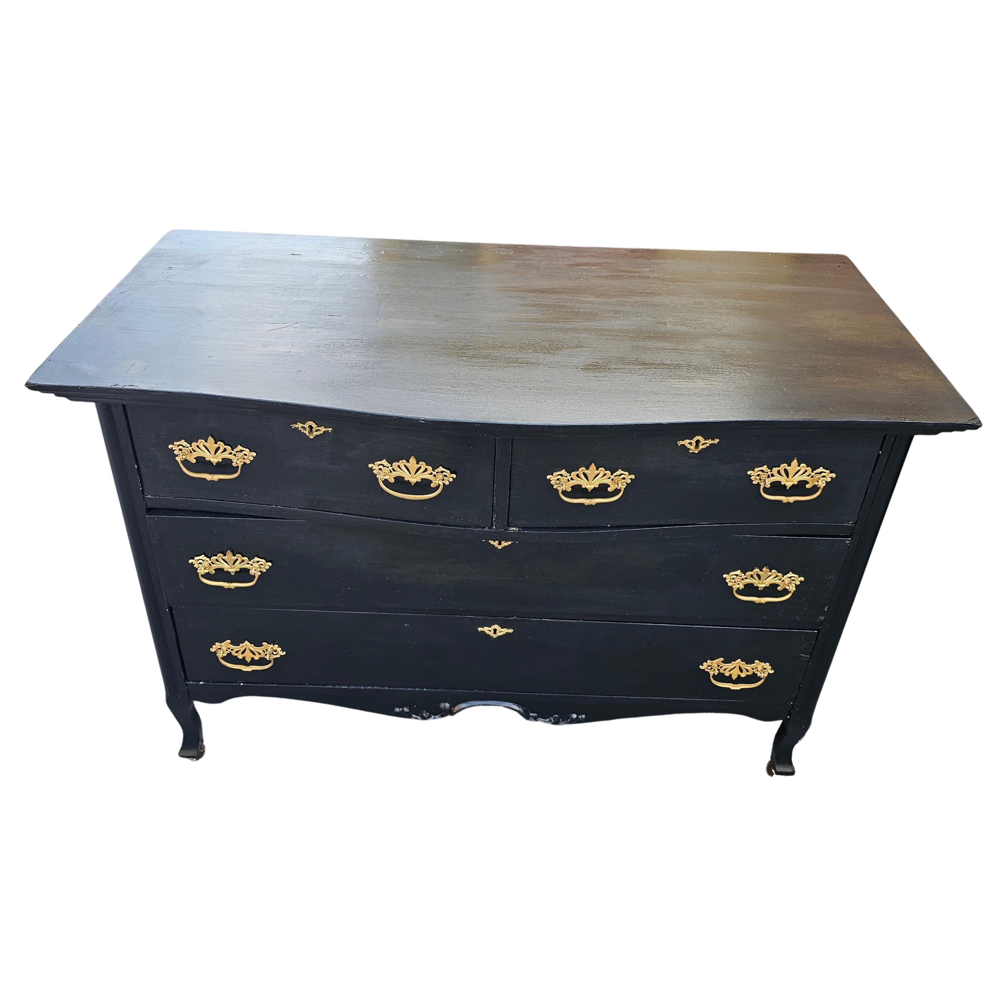 19th Century Painted Solid Pine 4-Drawer Dresser on Wheels For Sale