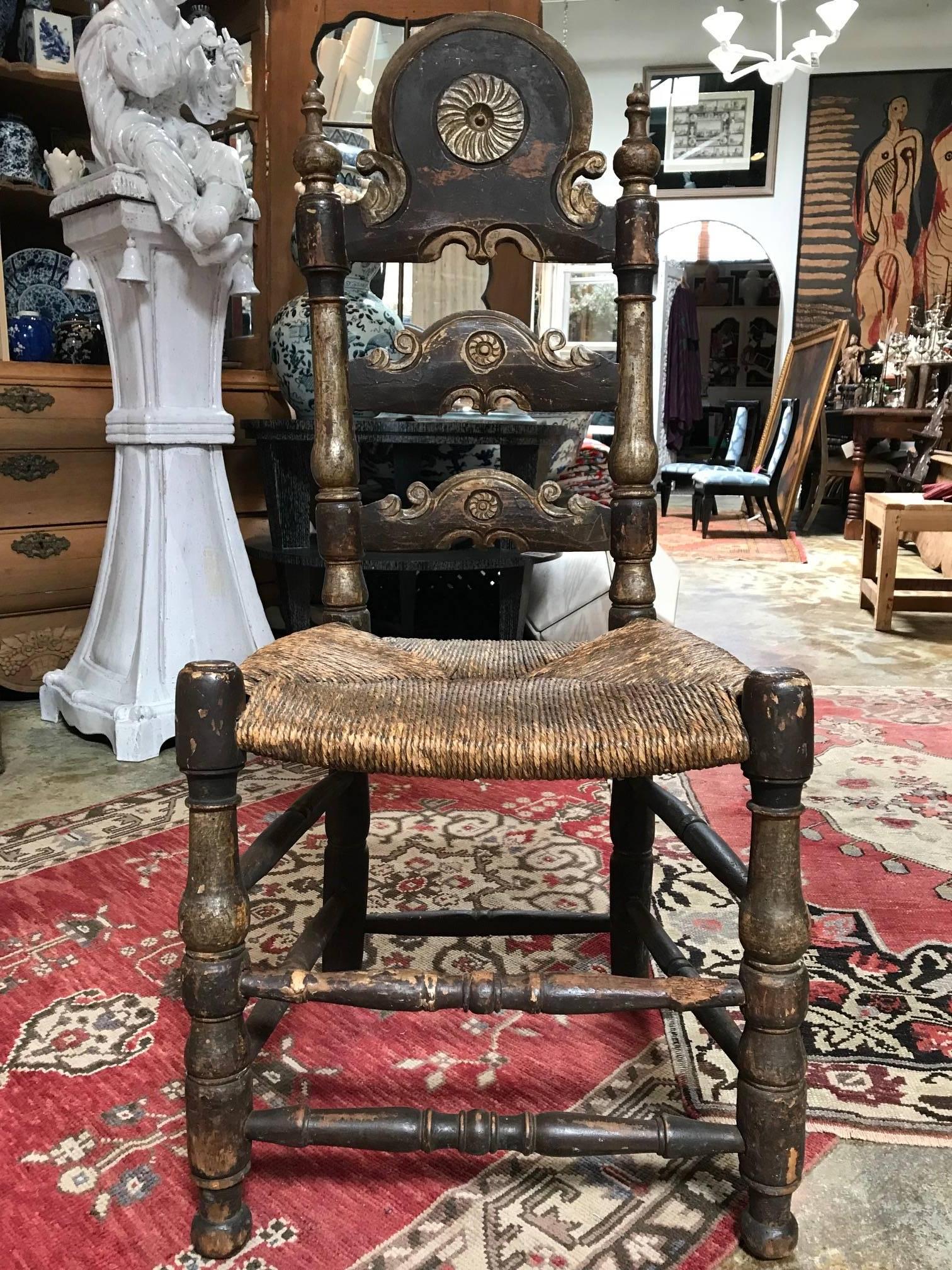 19th Century Painted Spanish Baroque Side Chairs, Set of Four For Sale 4