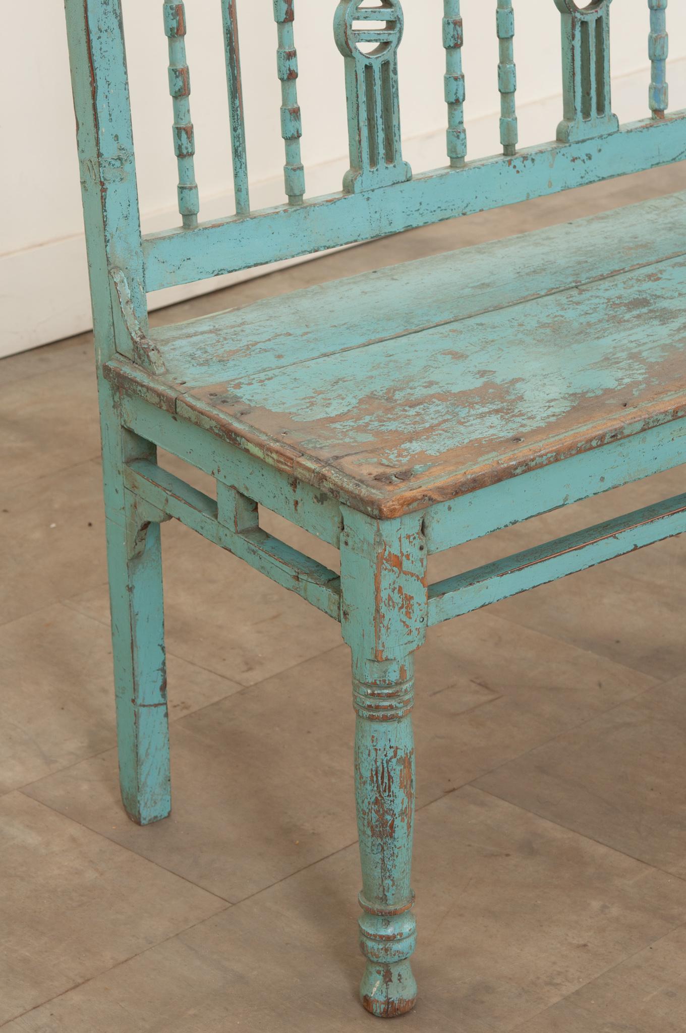 19th Century Painted Spindle Back Bench 4