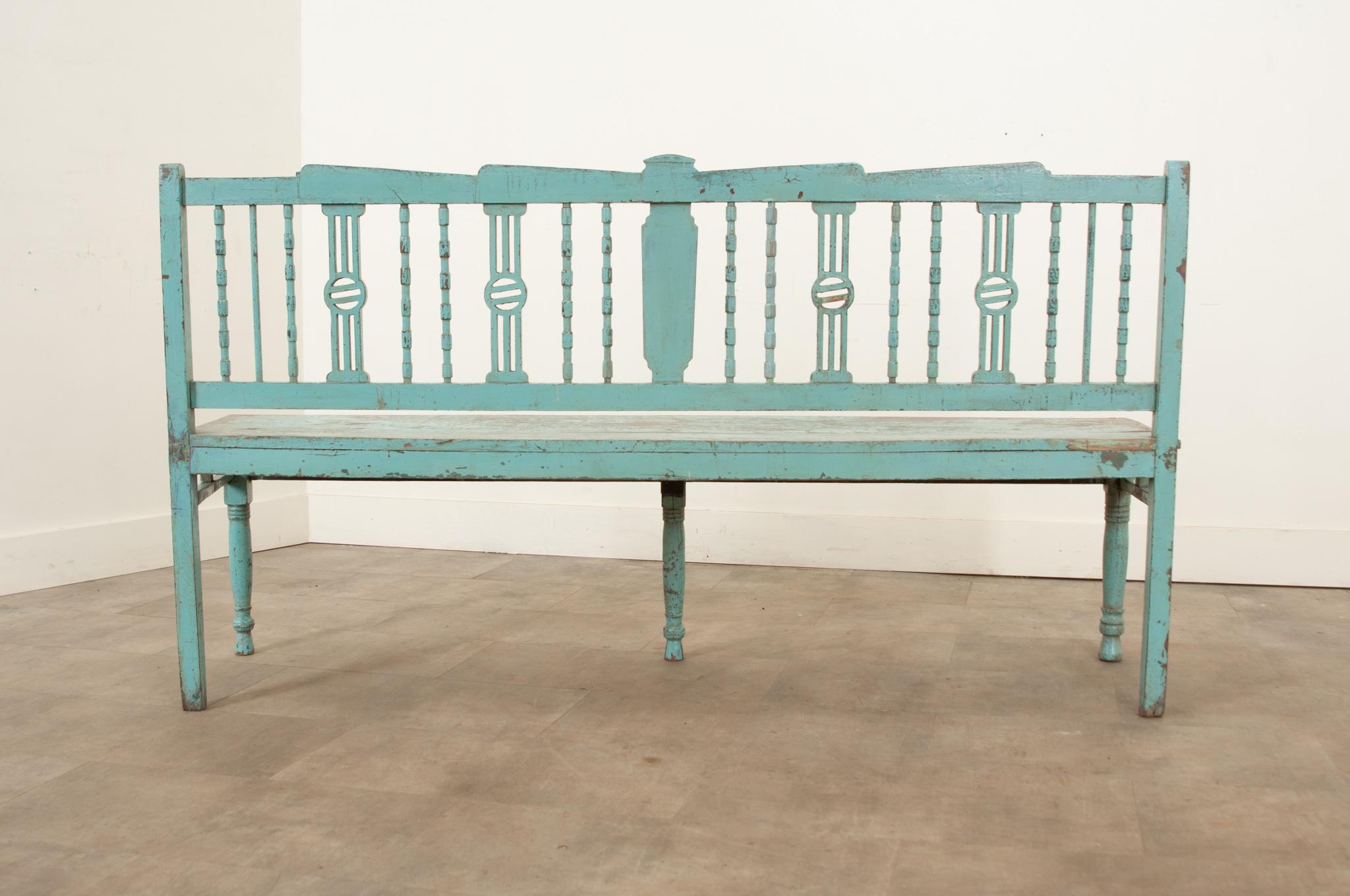 19th Century Painted Spindle Back Bench 5