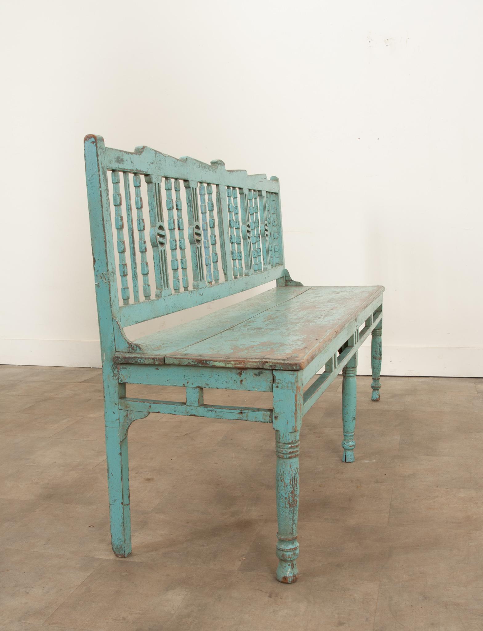 19th Century Painted Spindle Back Bench 6